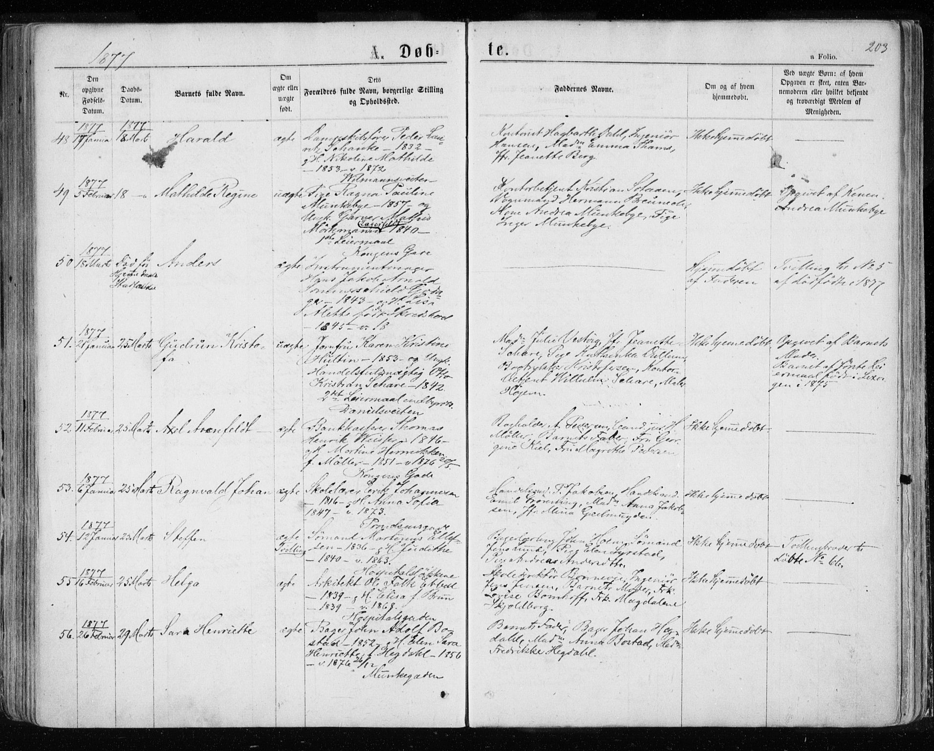 Ministerialprotokoller, klokkerbøker og fødselsregistre - Sør-Trøndelag, SAT/A-1456/601/L0054: Ministerialbok nr. 601A22, 1866-1877, s. 203