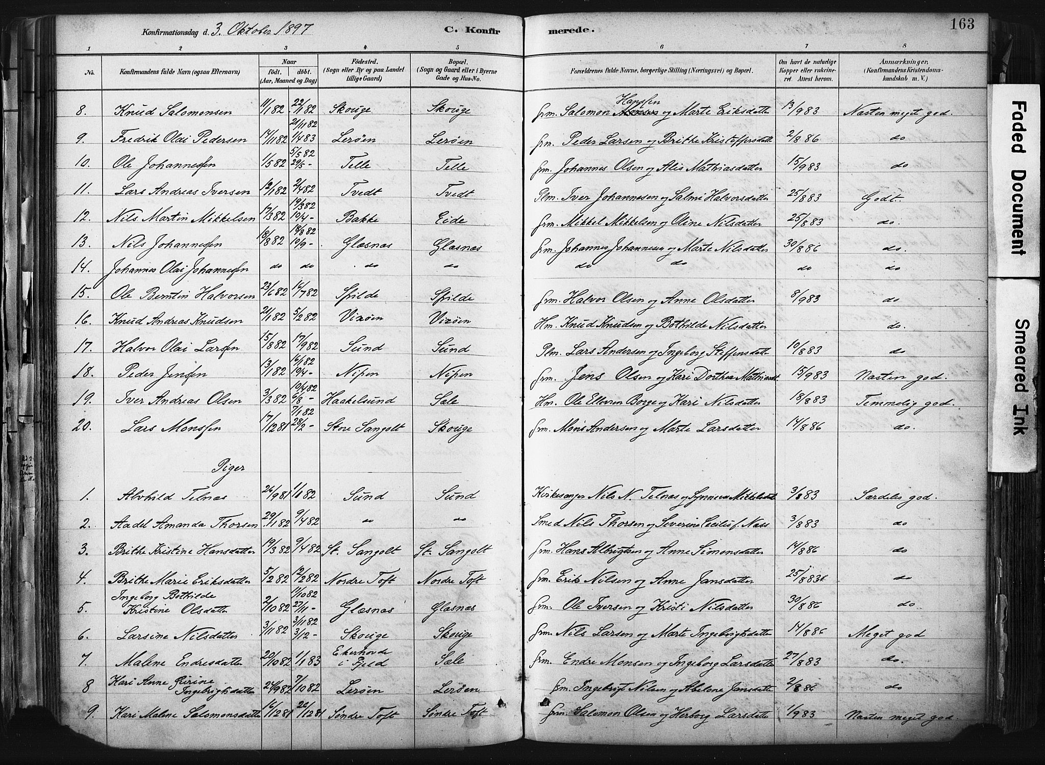 Sund sokneprestembete, AV/SAB-A-99930: Ministerialbok nr. B 1, 1882-1907, s. 163
