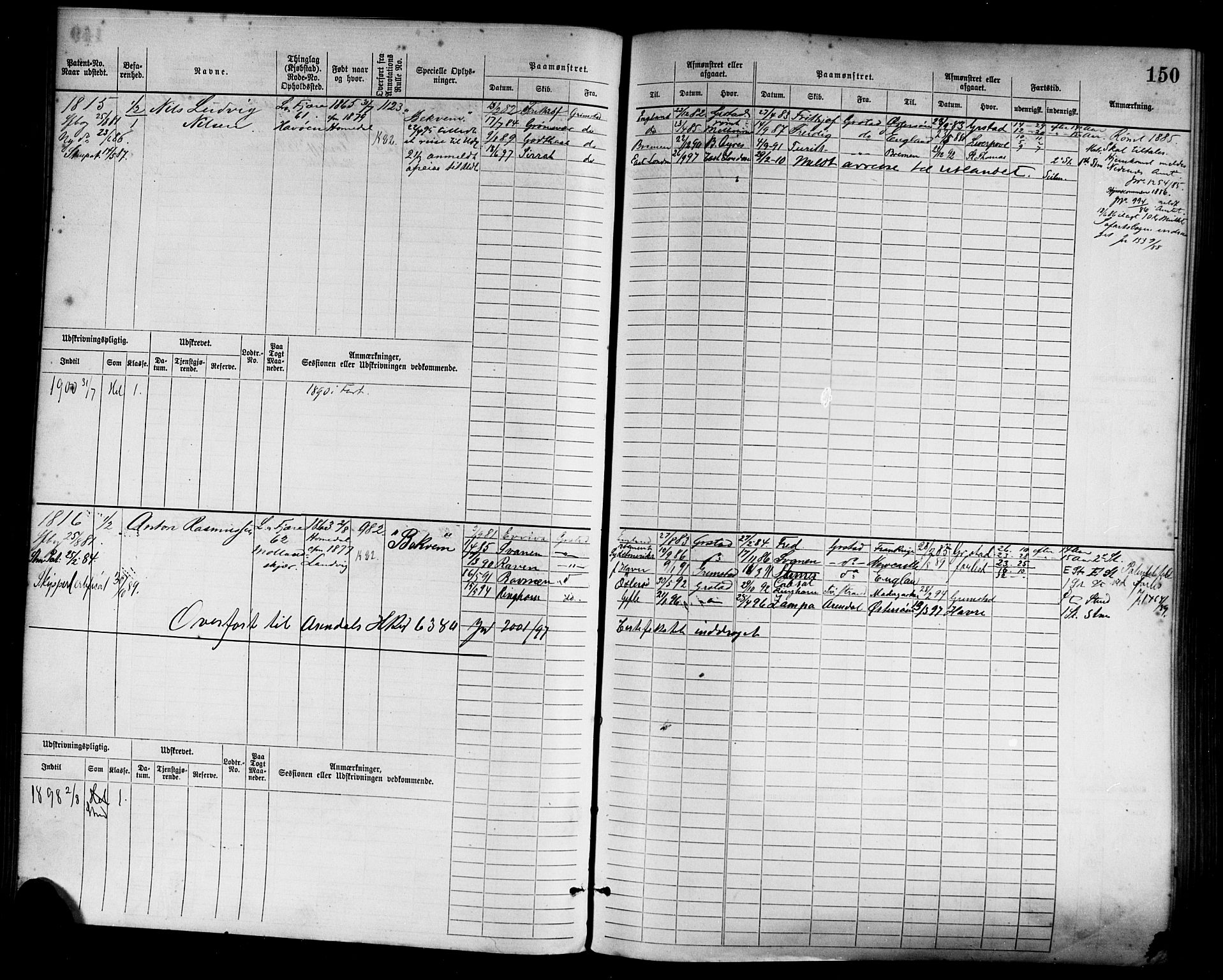 Grimstad mønstringskrets, AV/SAK-2031-0013/F/Fb/L0003: Hovedrulle nr 1517-2276, F-6, 1877-1888, s. 156