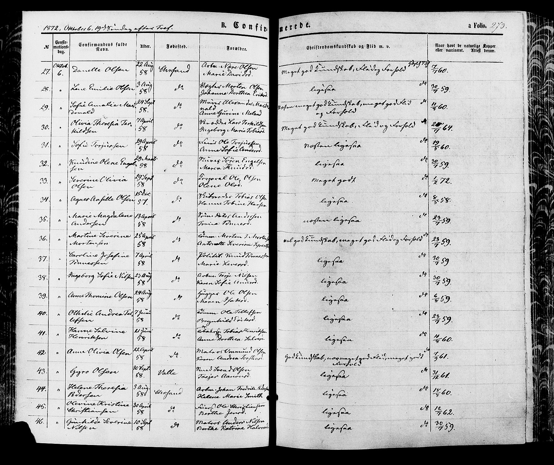 Kristiansand domprosti, AV/SAK-1112-0006/F/Fa/L0015: Ministerialbok nr. A 15, 1867-1880, s. 273