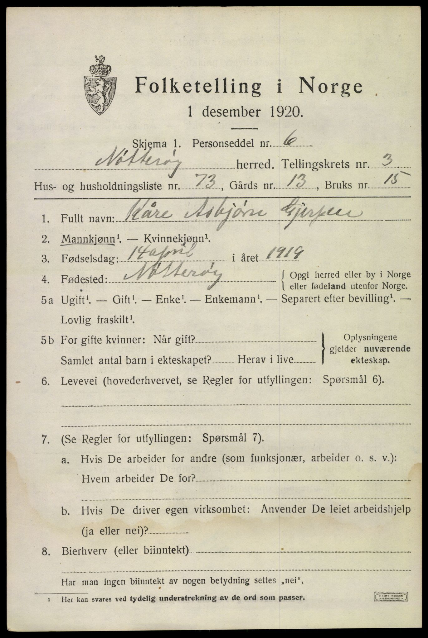 SAKO, Folketelling 1920 for 0722 Nøtterøy herred, 1920, s. 6335