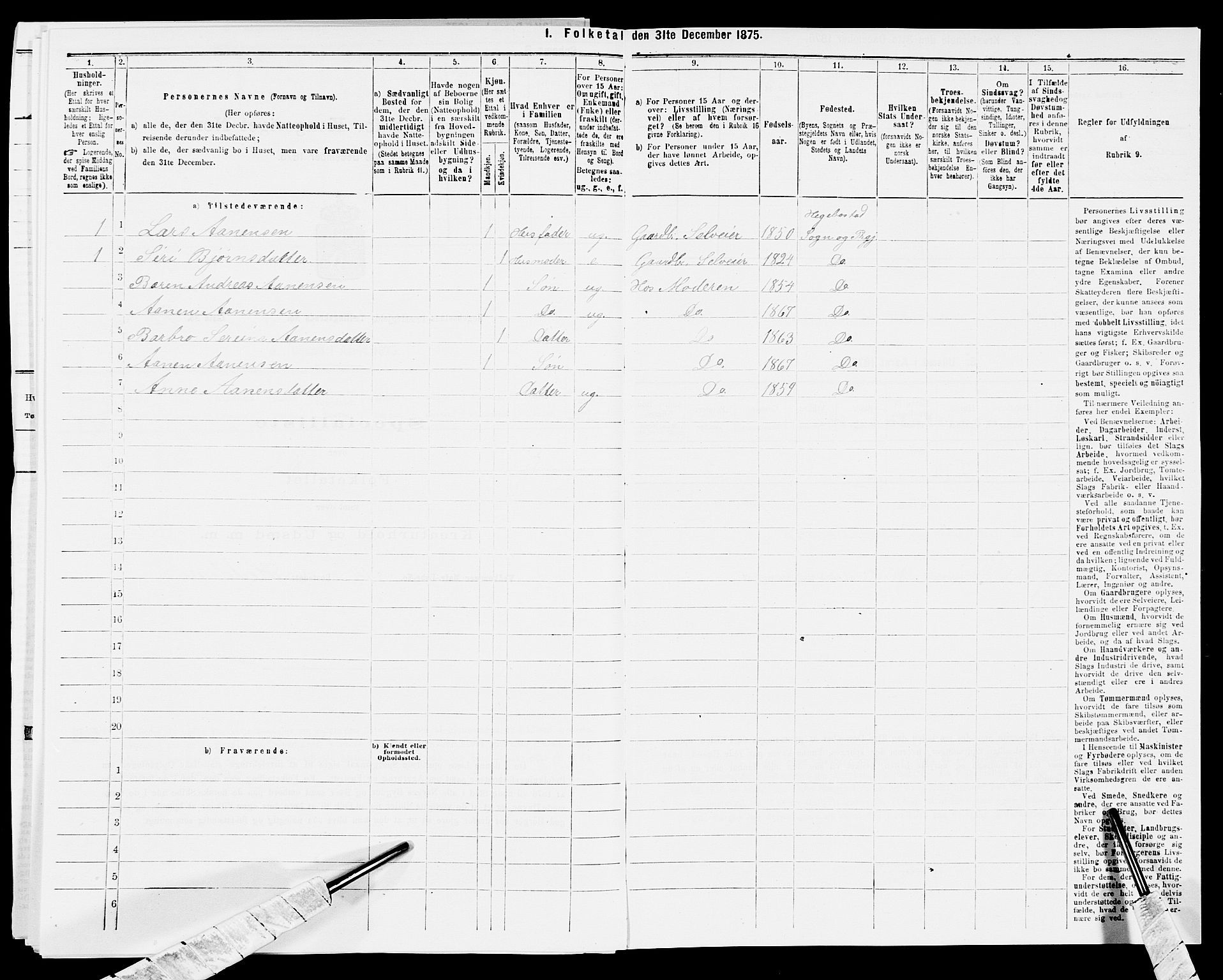 SAK, Folketelling 1875 for 1034P Hægebostad prestegjeld, 1875, s. 464