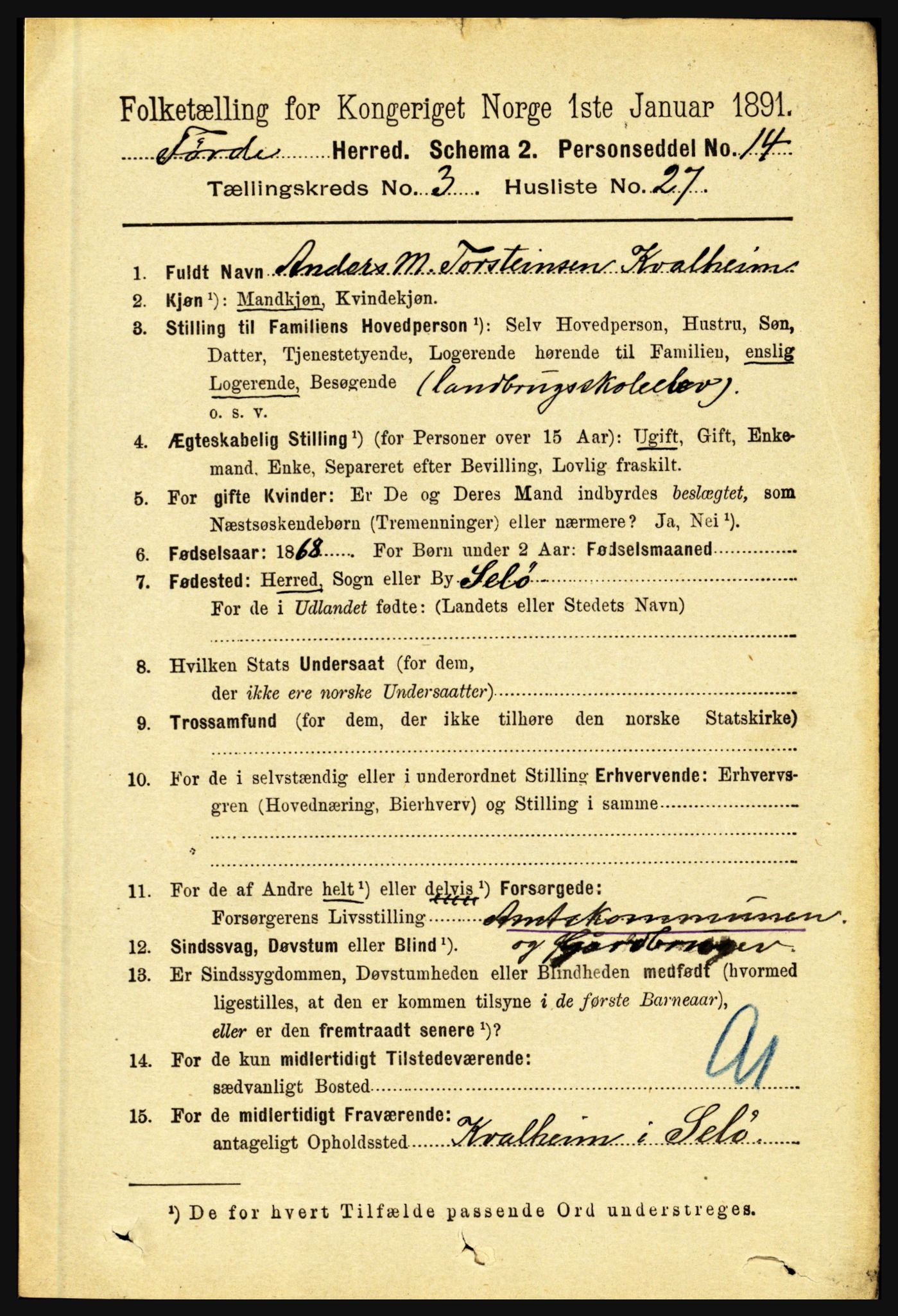 RA, Folketelling 1891 for 1432 Førde herred, 1891, s. 995