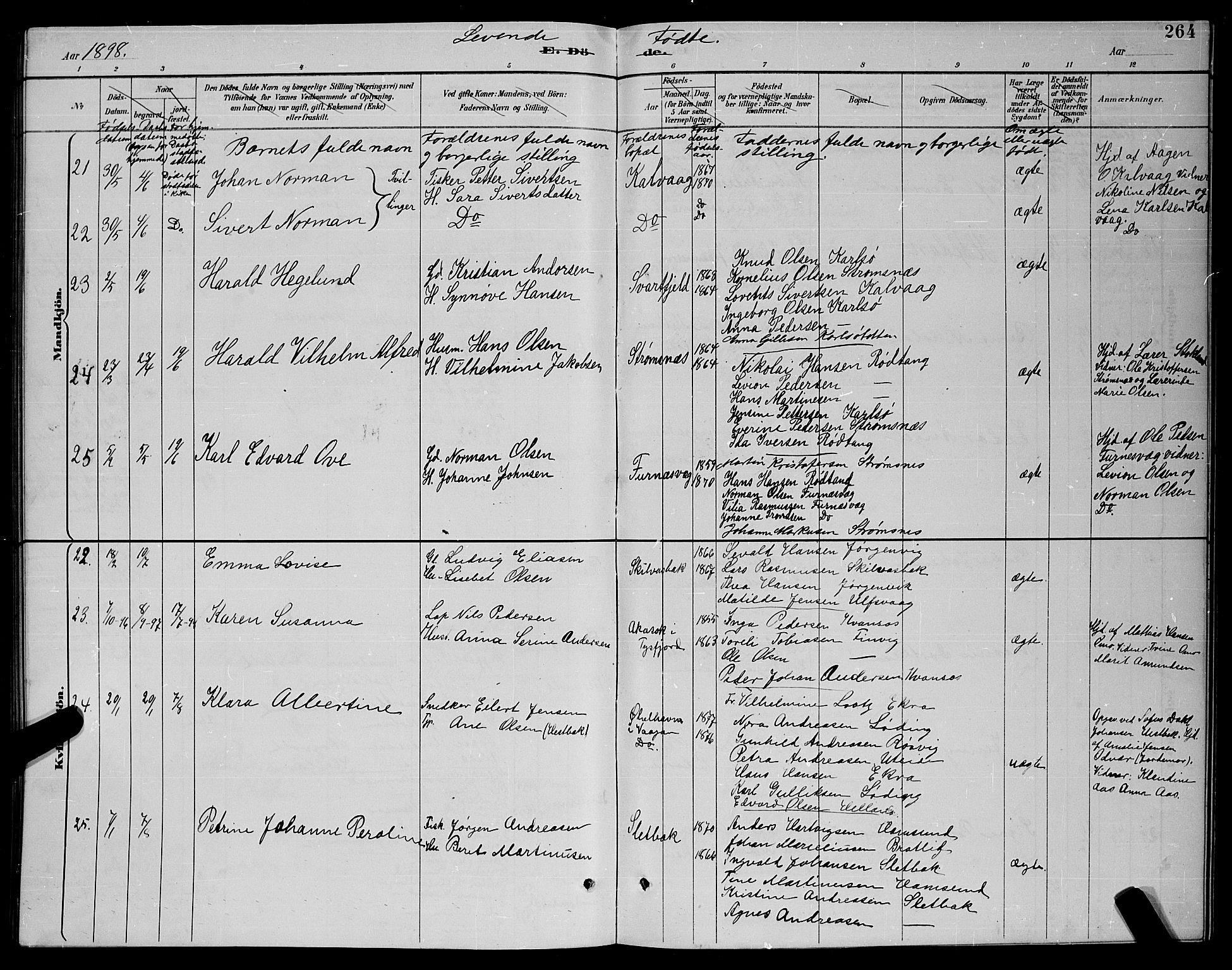 Ministerialprotokoller, klokkerbøker og fødselsregistre - Nordland, AV/SAT-A-1459/859/L0859: Klokkerbok nr. 859C05, 1887-1898, s. 264