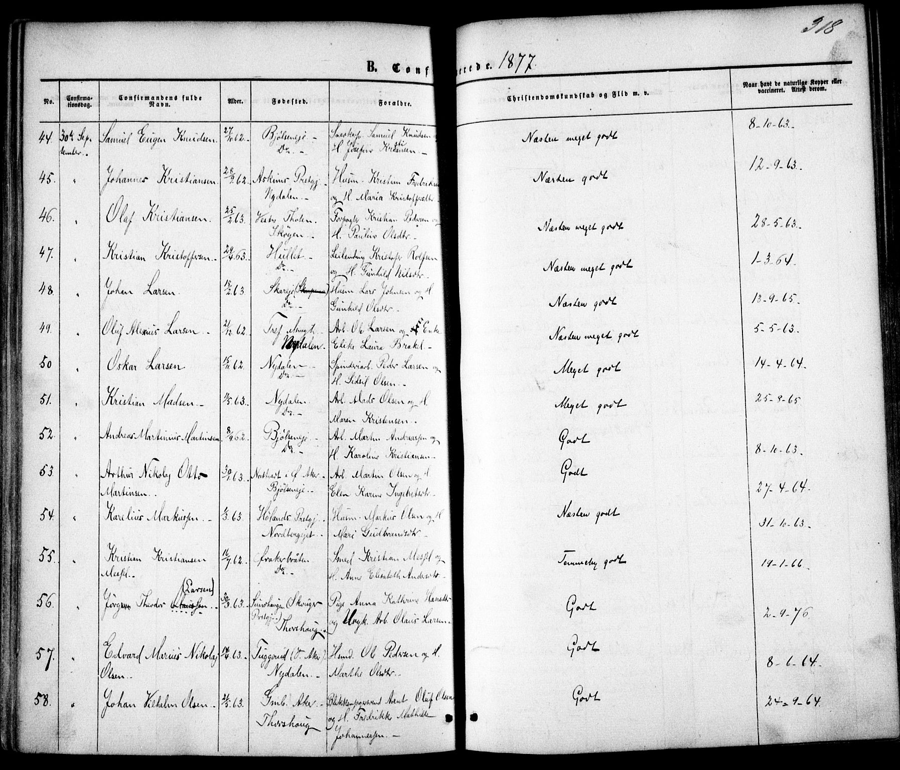 Vestre Aker prestekontor Kirkebøker, AV/SAO-A-10025/F/Fa/L0004: Ministerialbok nr. 4, 1857-1877, s. 318
