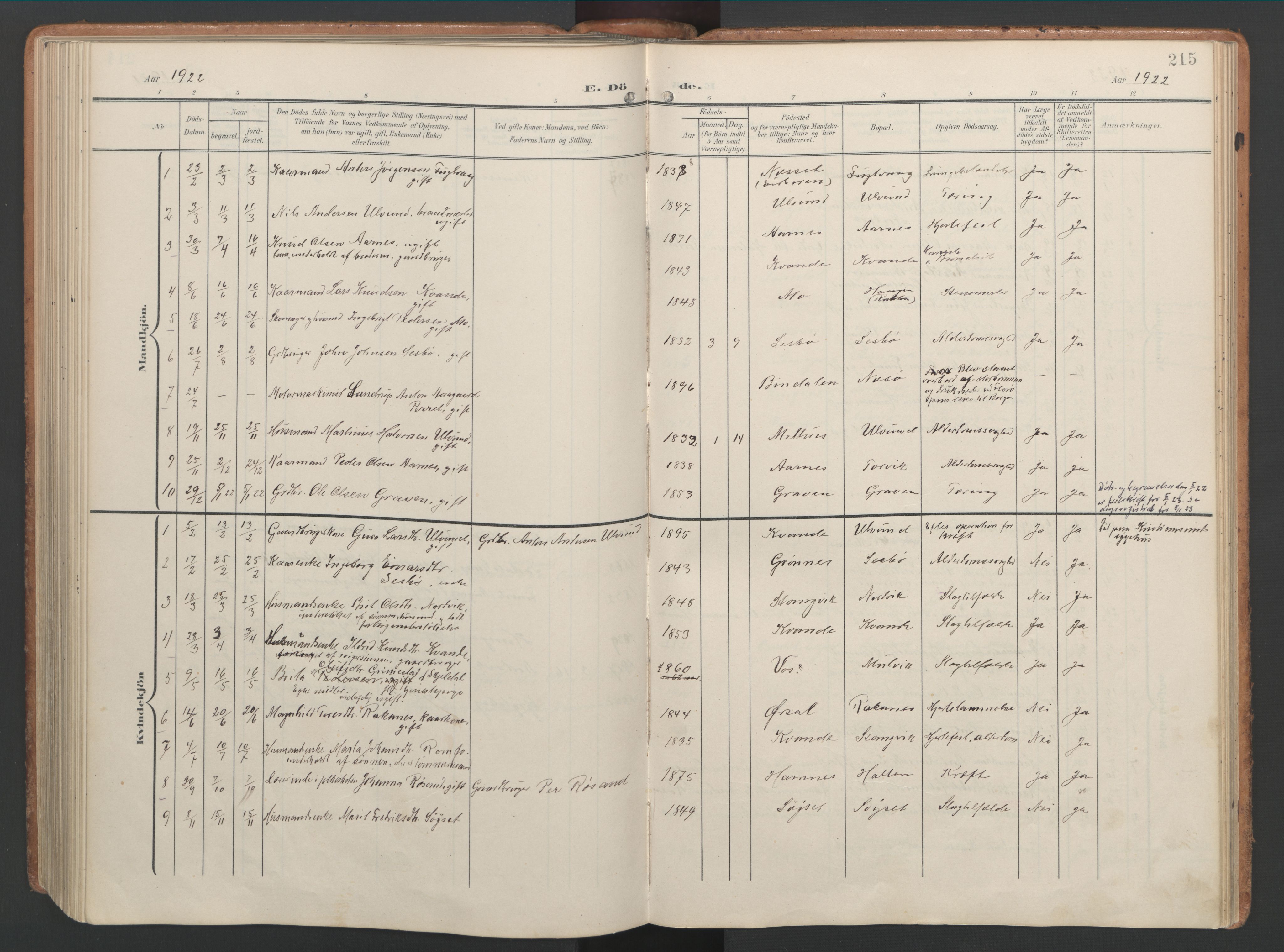 Ministerialprotokoller, klokkerbøker og fødselsregistre - Møre og Romsdal, AV/SAT-A-1454/592/L1030: Ministerialbok nr. 592A08, 1901-1925, s. 215