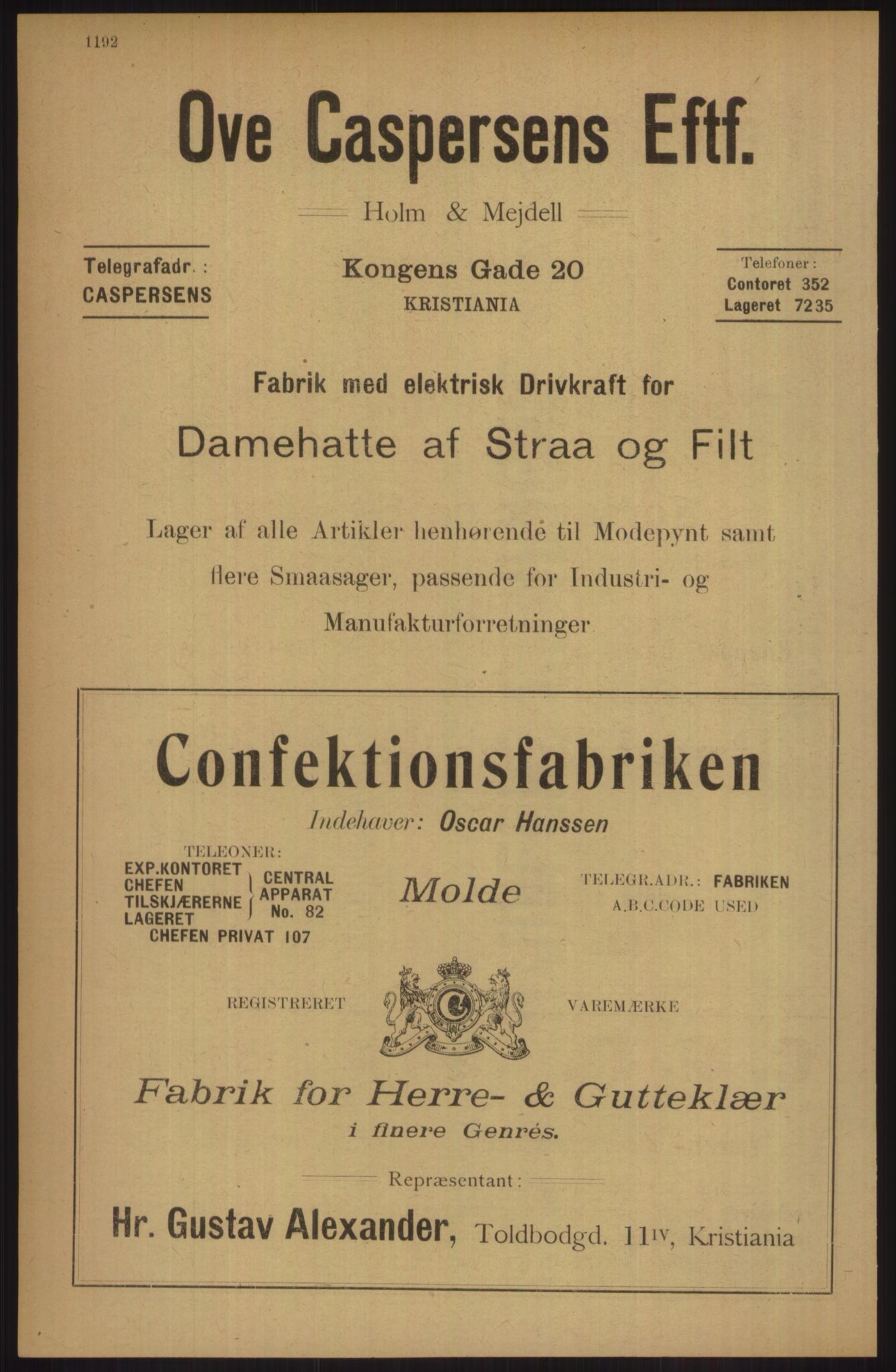 Kristiania/Oslo adressebok, PUBL/-, 1914, s. 1192