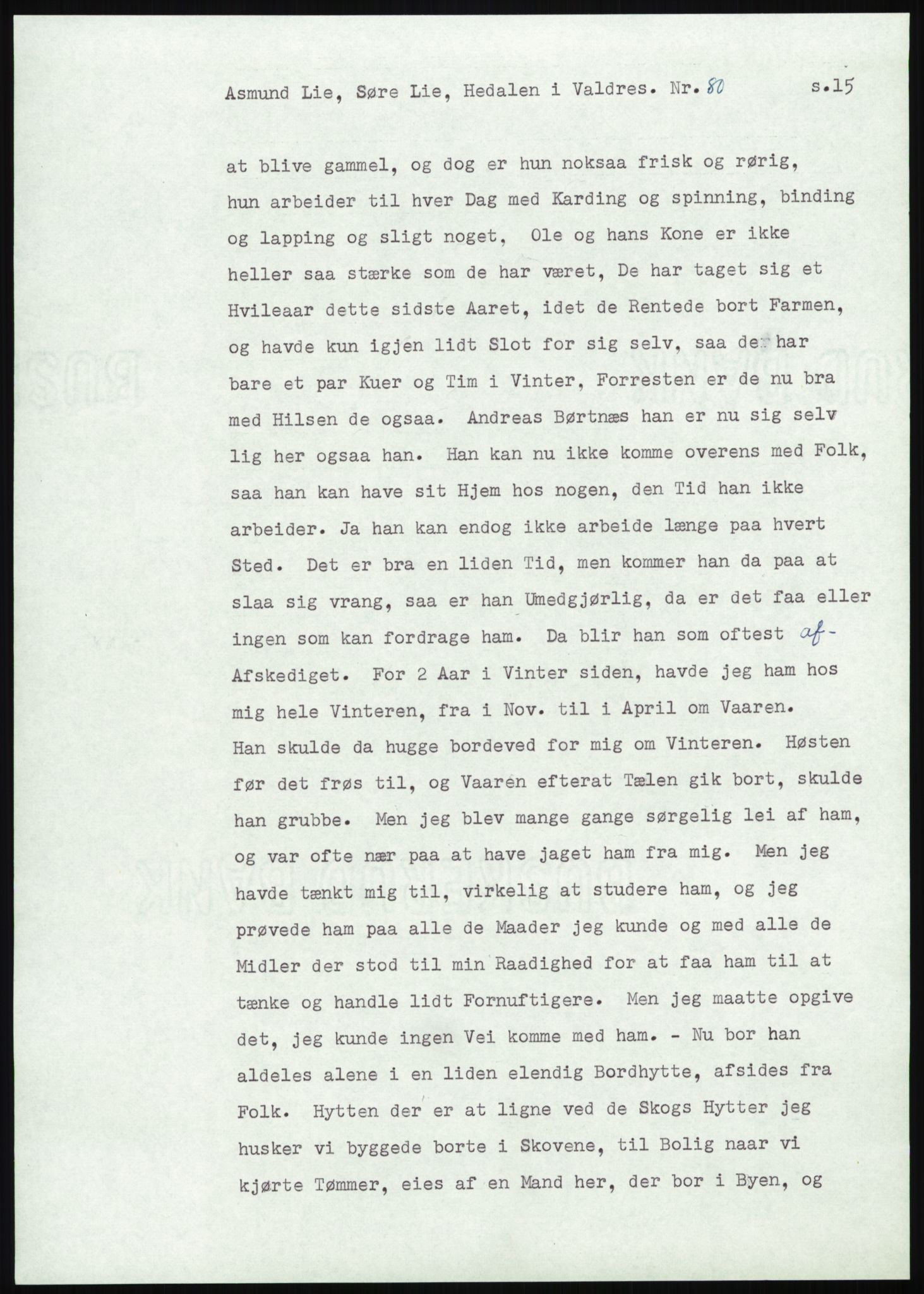 Samlinger til kildeutgivelse, Amerikabrevene, AV/RA-EA-4057/F/L0013: Innlån fra Oppland: Lie (brevnr 79-115) - Nordrum, 1838-1914, s. 43