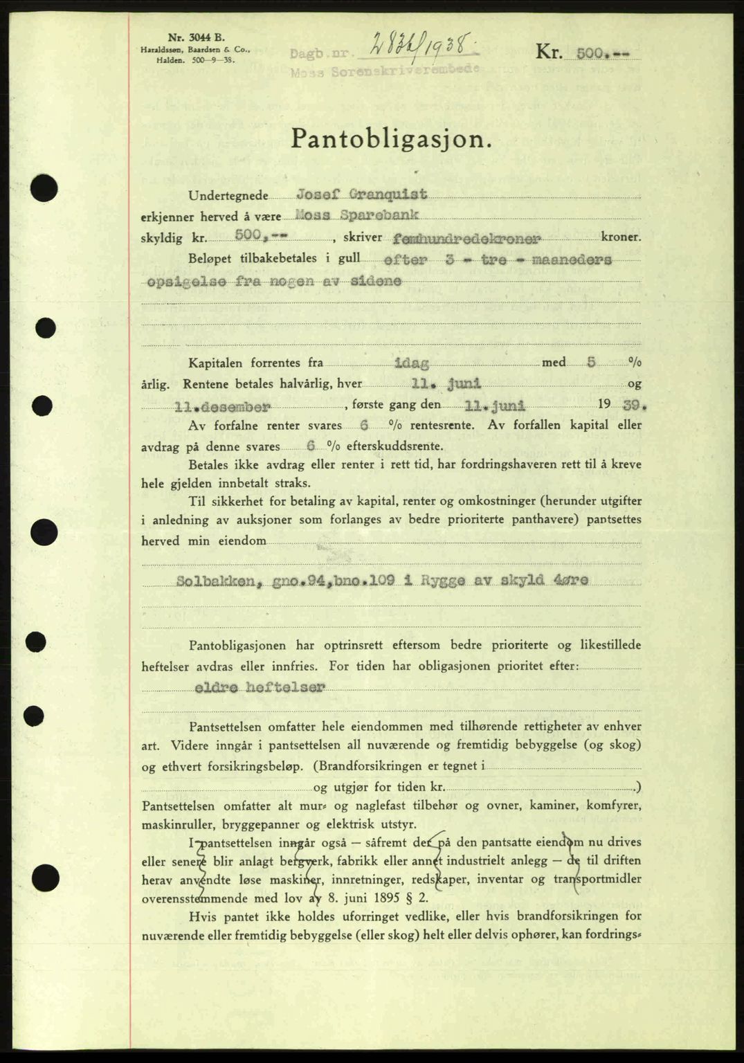 Moss sorenskriveri, SAO/A-10168: Pantebok nr. B6, 1938-1938, Dagboknr: 2836/1938