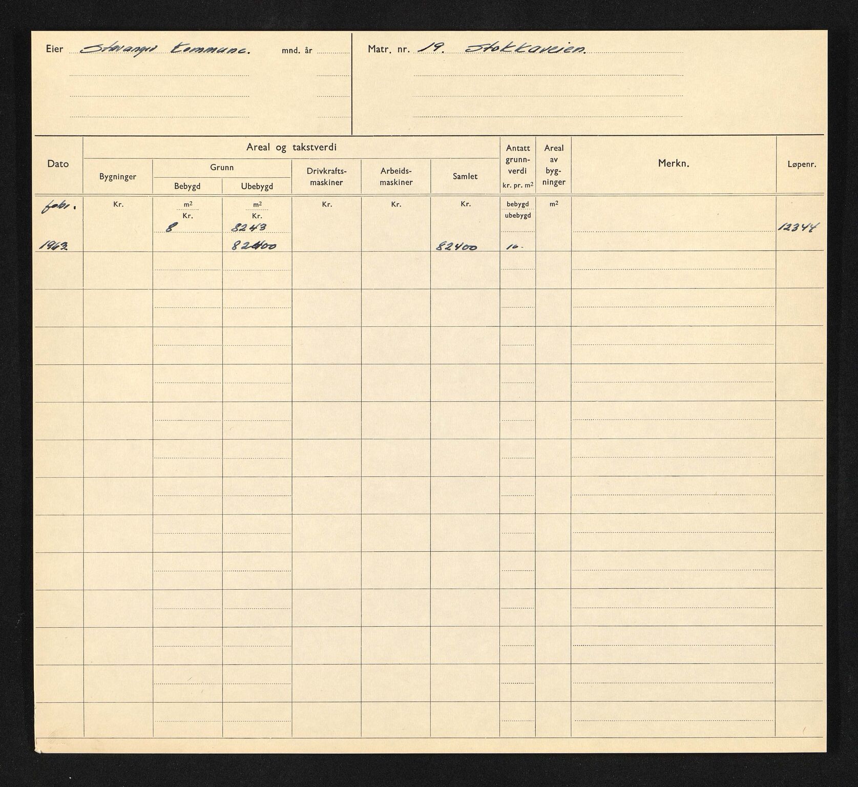 Stavanger kommune. Skattetakstvesenet, BYST/A-0440/F/Fa/Faa/L0040/0008: Skattetakstkort / Stokkaveien 8 - 61