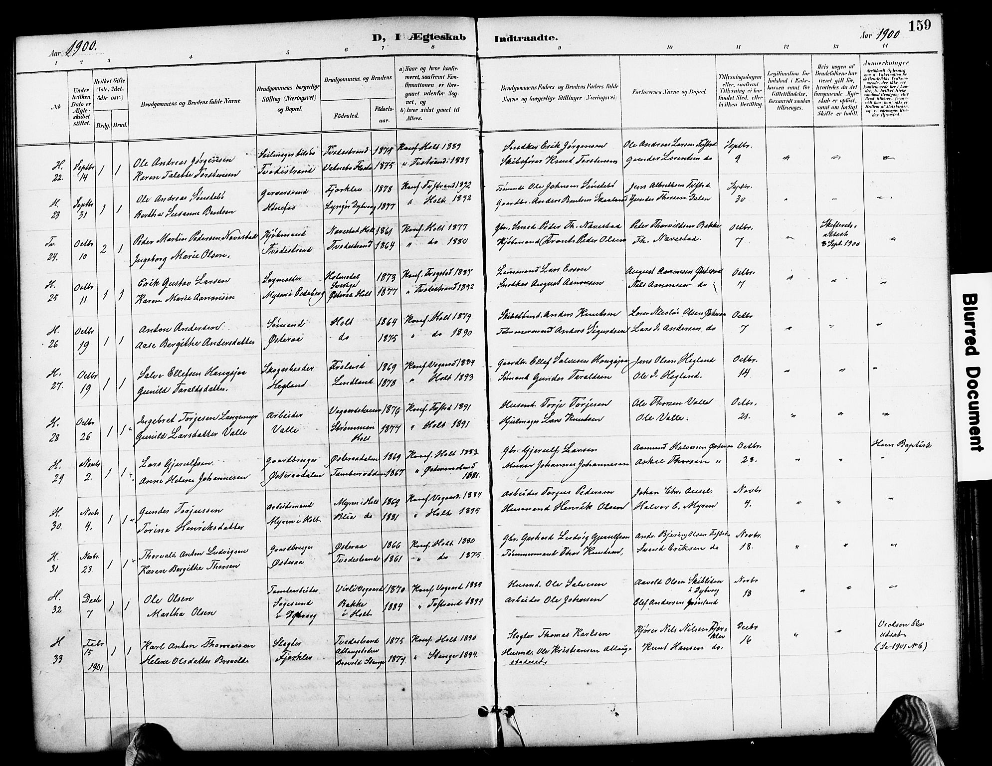 Holt sokneprestkontor, AV/SAK-1111-0021/F/Fb/L0011: Klokkerbok nr. B 11, 1897-1921, s. 159