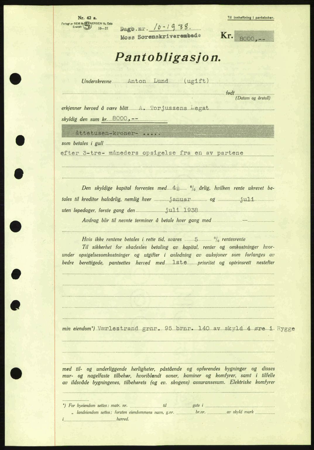 Moss sorenskriveri, SAO/A-10168: Pantebok nr. B4, 1937-1938, Dagboknr: 10/1938