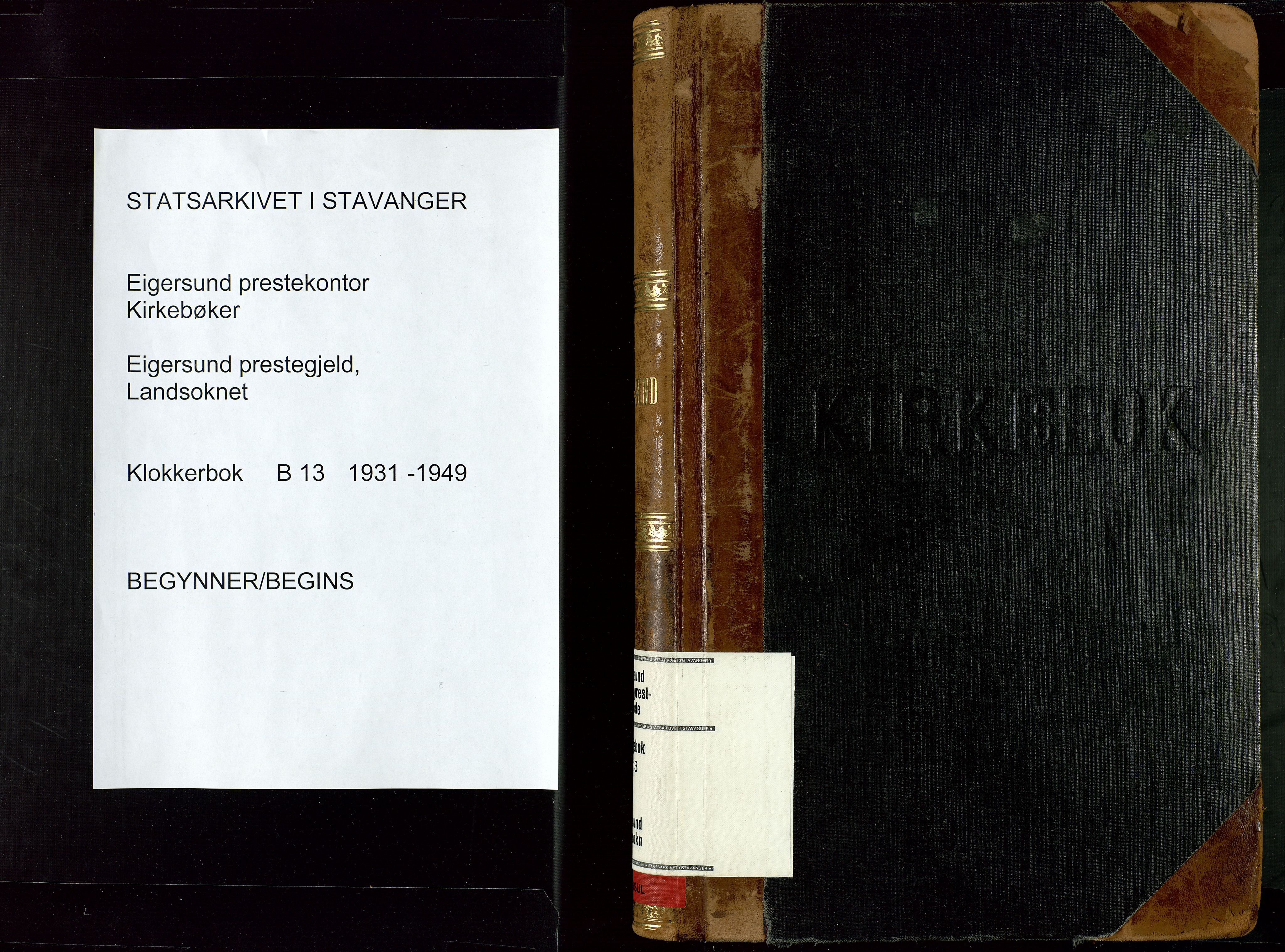 Eigersund sokneprestkontor, SAST/A-101807/S09/L0013: Klokkerbok nr. B 13, 1931-1949