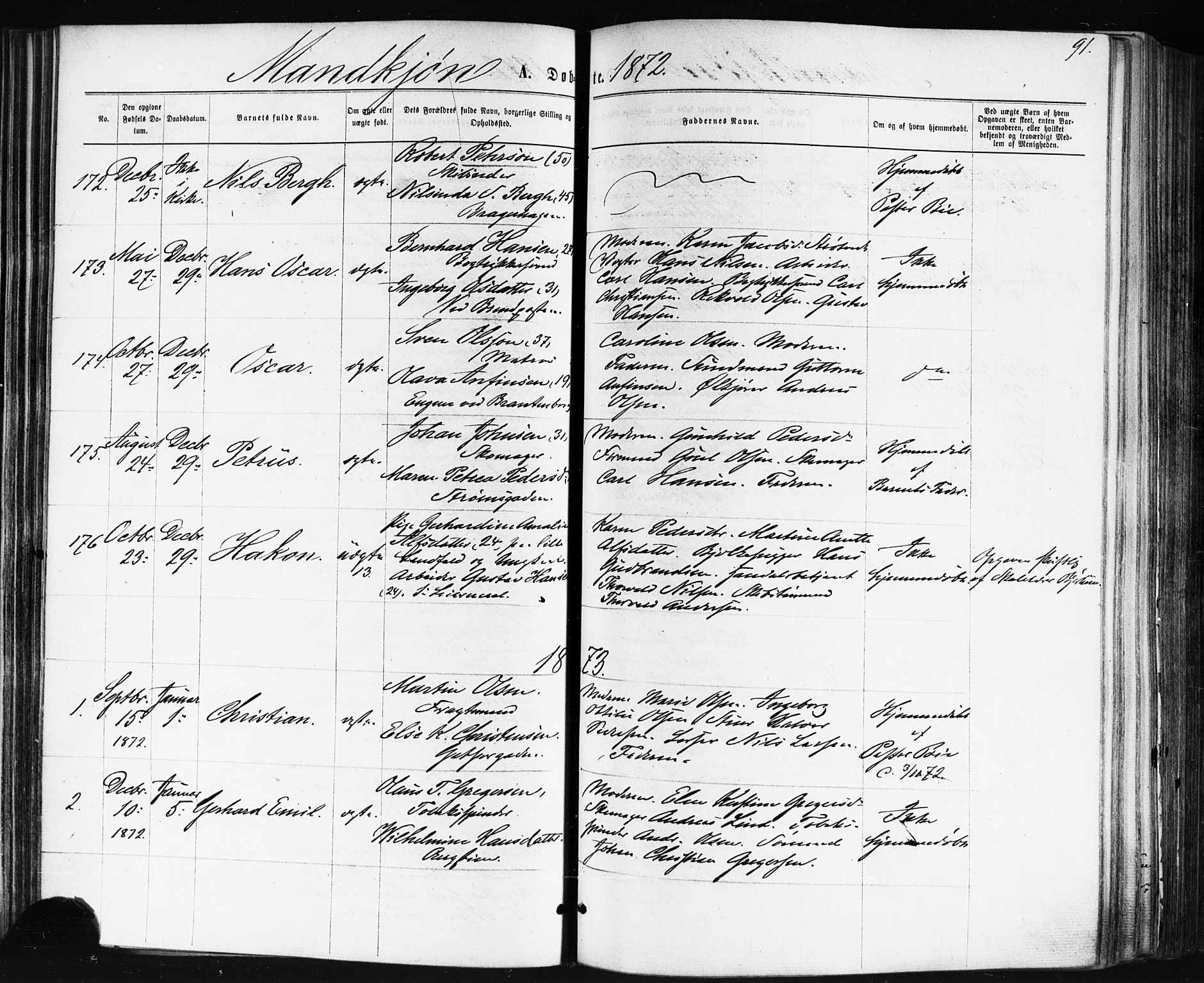 Bragernes kirkebøker, SAKO/A-6/F/Fb/L0004: Ministerialbok nr. II 4, 1869-1875, s. 91