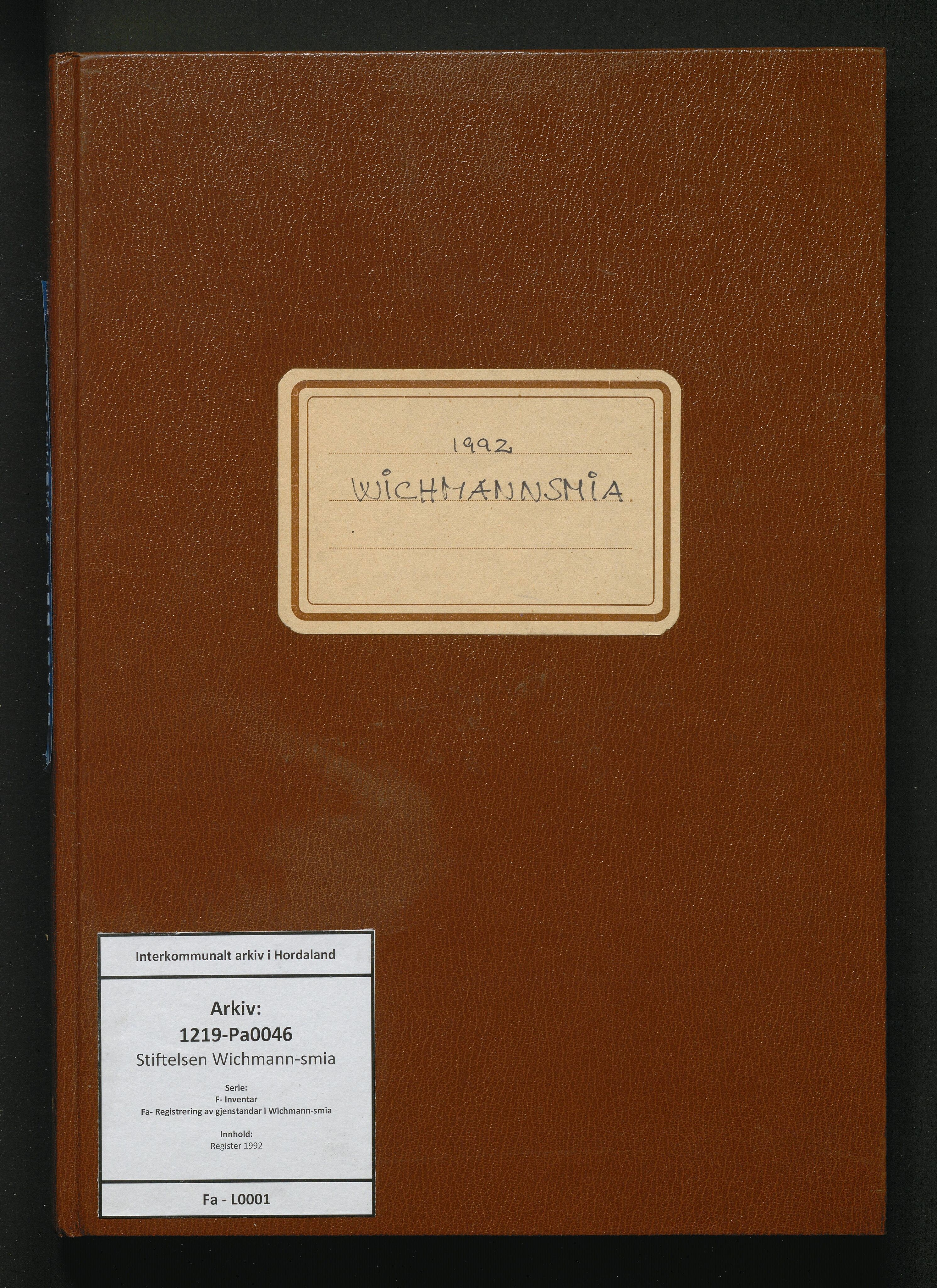 Stiftelsen Wichmann-smia, IKAH/1219-Pa0046/F/Fa/L0001: Register, 1992
