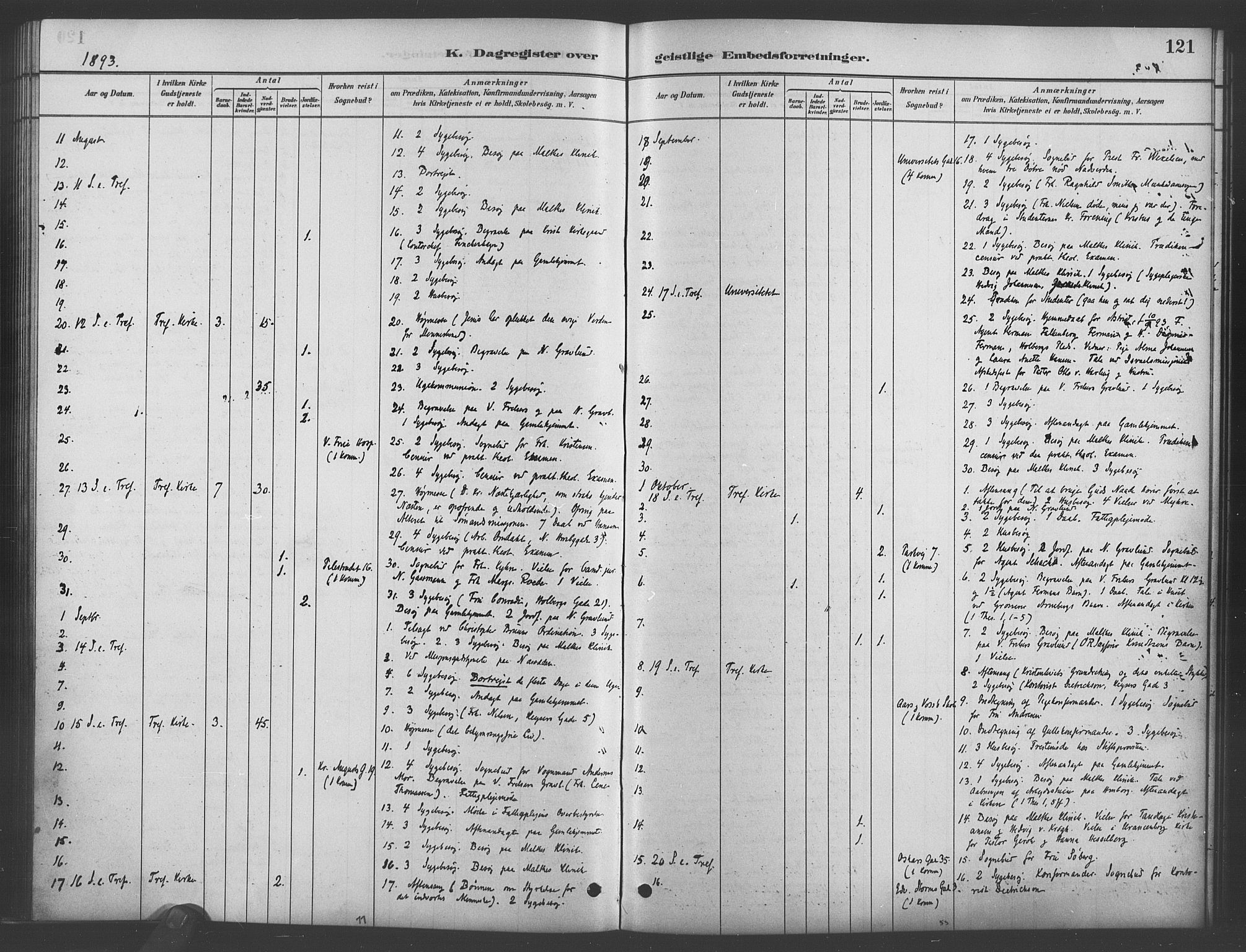 Trefoldighet prestekontor Kirkebøker, AV/SAO-A-10882/I/Ia/L0003: Dagsregister nr. 3, 1881-1901, s. 121