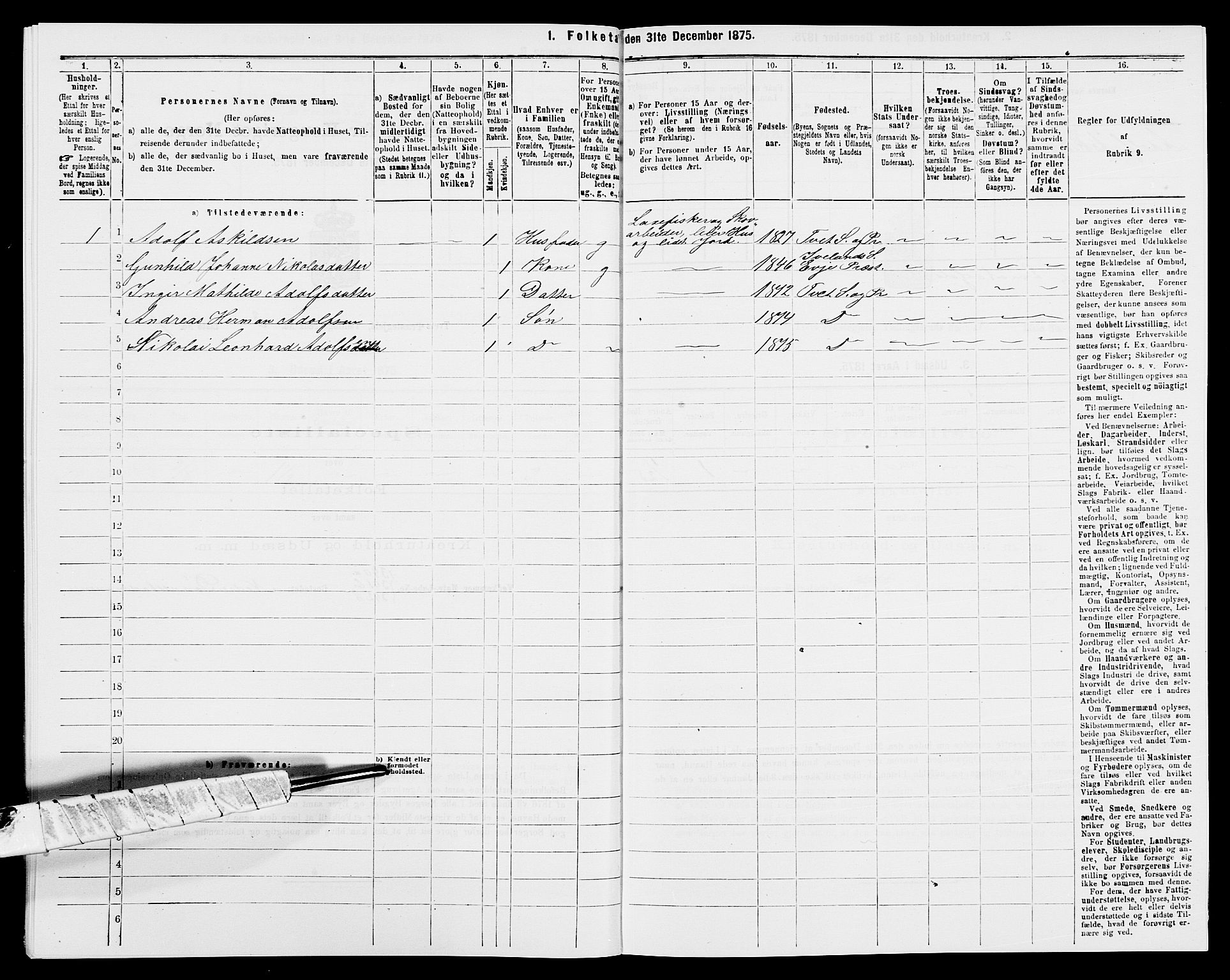 SAK, Folketelling 1875 for 1013P Tveit prestegjeld, 1875, s. 328