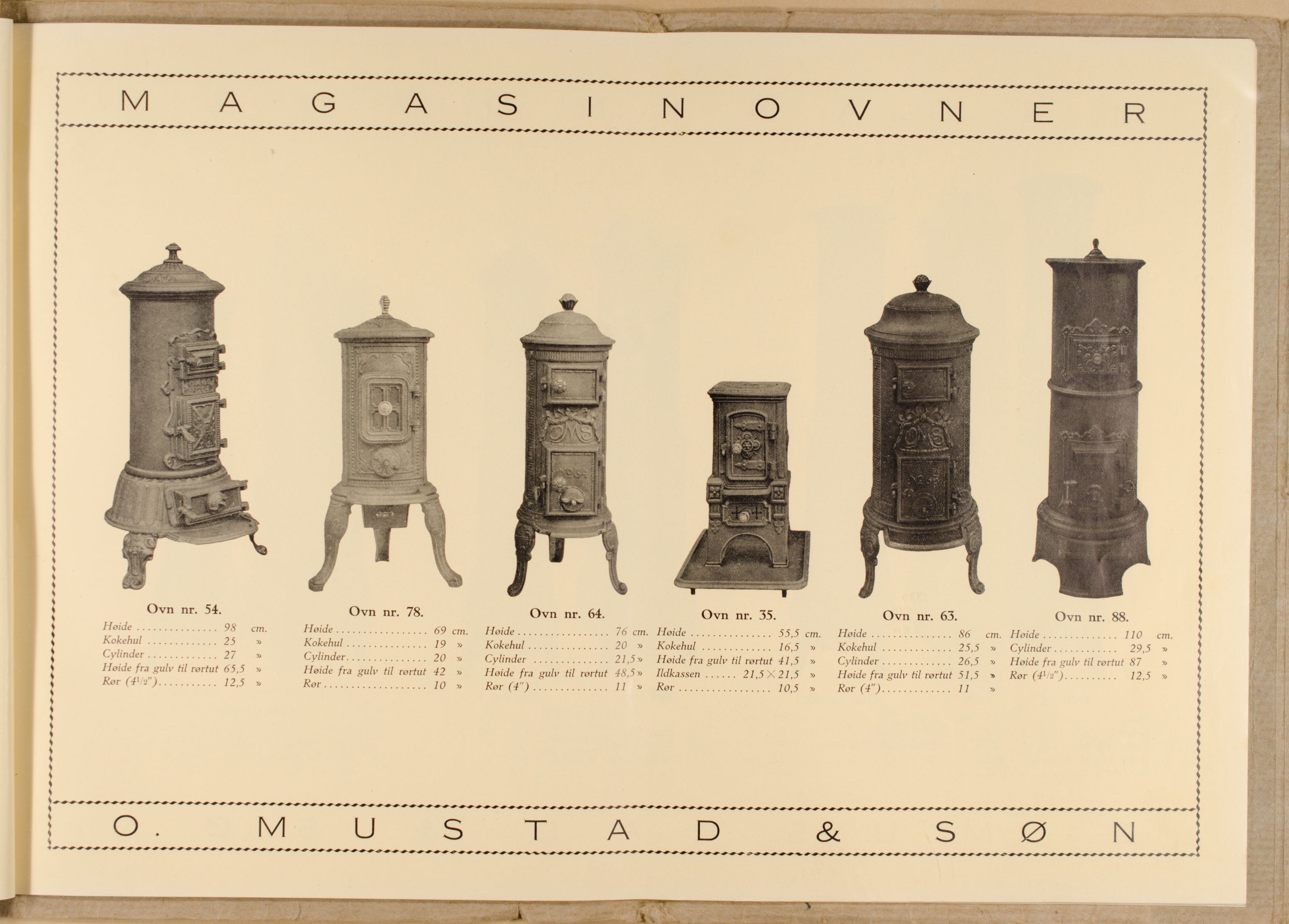 Næs Jernverksmuseets samling av historiske ovnskataloger, NESJ/NJM-006/01/L0012: O. Mustad & Søn, Støpegods Katalog, 1889-1910