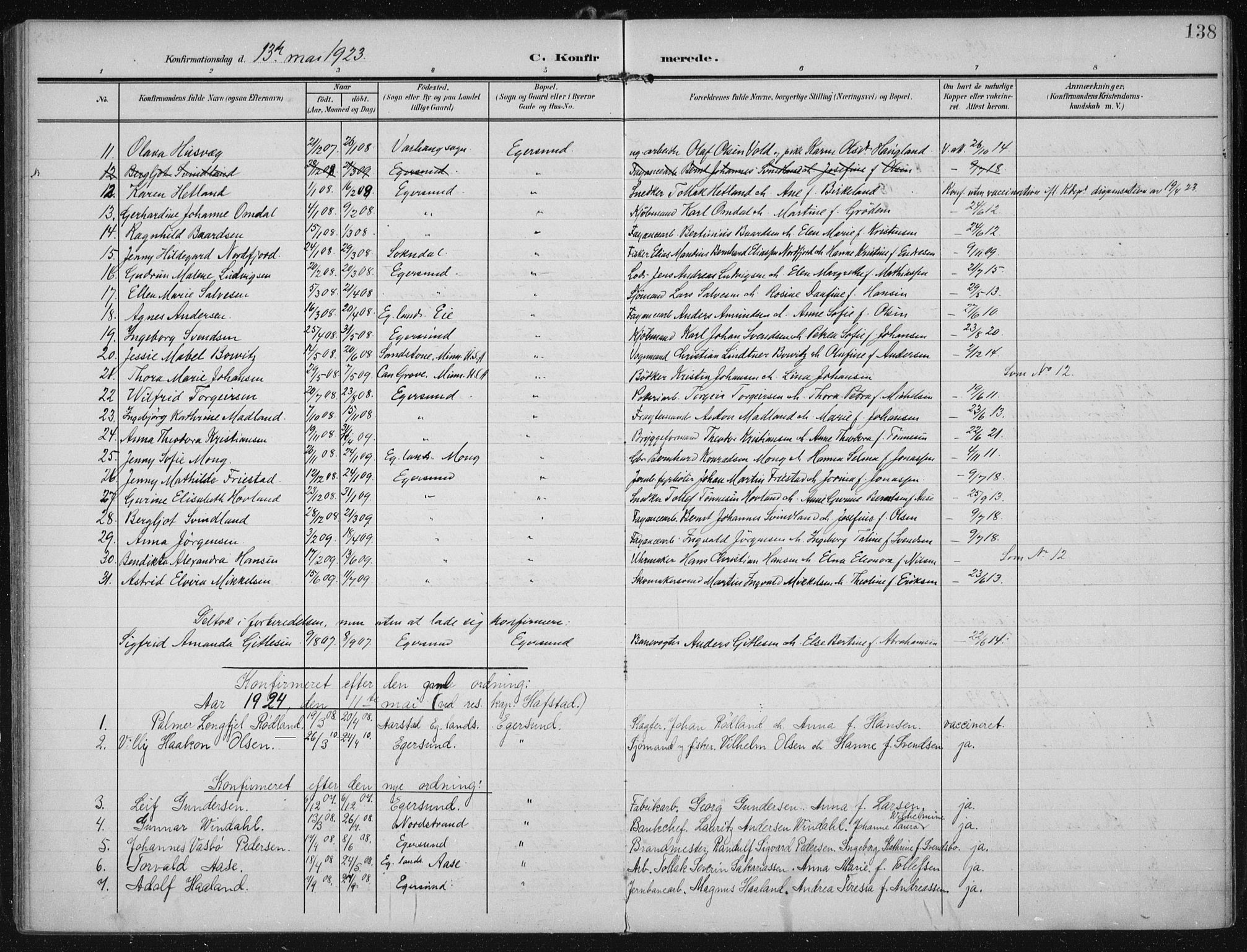 Eigersund sokneprestkontor, SAST/A-101807/S08/L0022: Ministerialbok nr. A 21, 1905-1928, s. 138