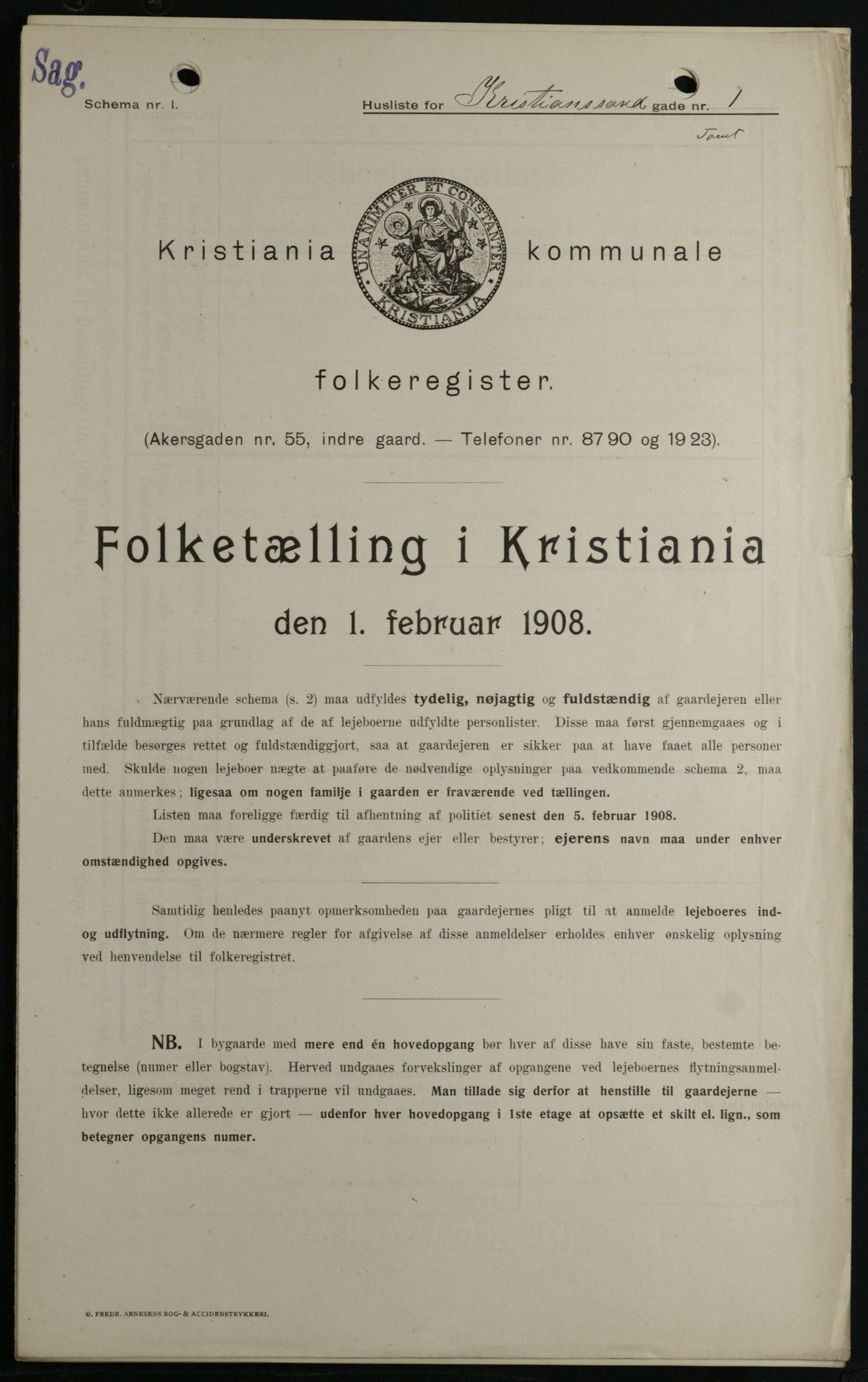 OBA, Kommunal folketelling 1.2.1908 for Kristiania kjøpstad, 1908, s. 48571