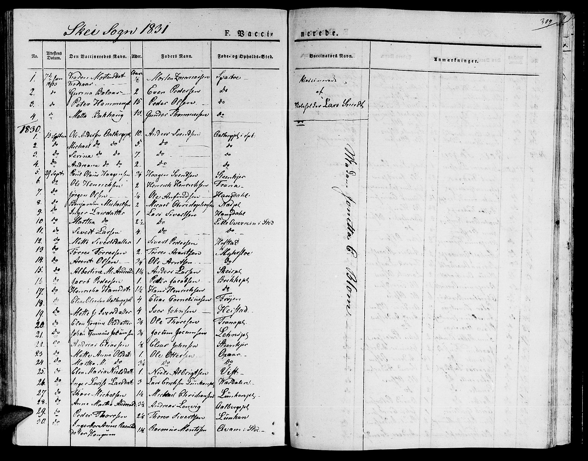 Ministerialprotokoller, klokkerbøker og fødselsregistre - Nord-Trøndelag, AV/SAT-A-1458/735/L0336: Ministerialbok nr. 735A05 /1, 1825-1835, s. 309