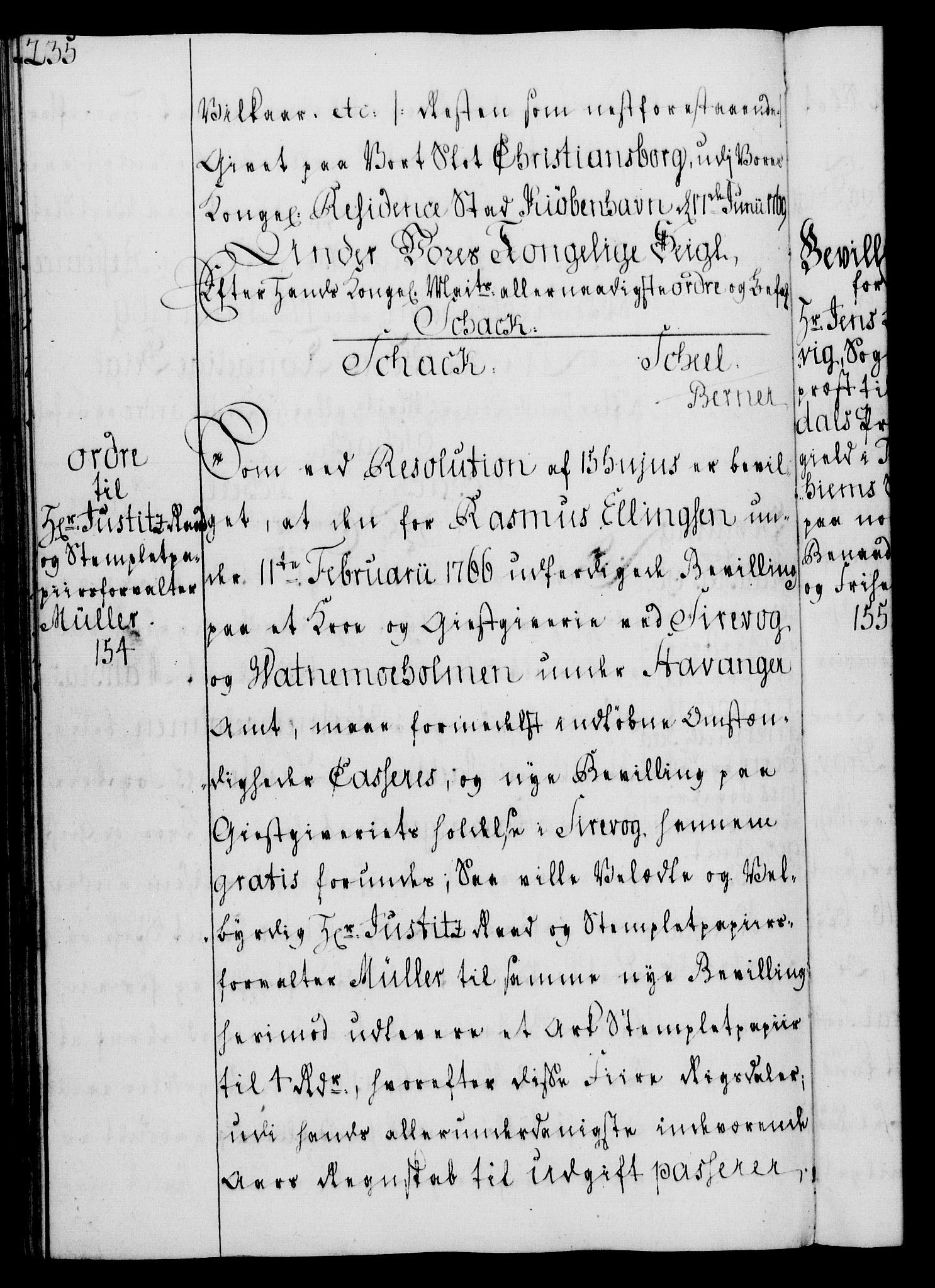 Rentekammeret, Kammerkanselliet, RA/EA-3111/G/Gg/Gga/L0008: Norsk ekspedisjonsprotokoll med register (merket RK 53.8), 1768-1771, s. 235