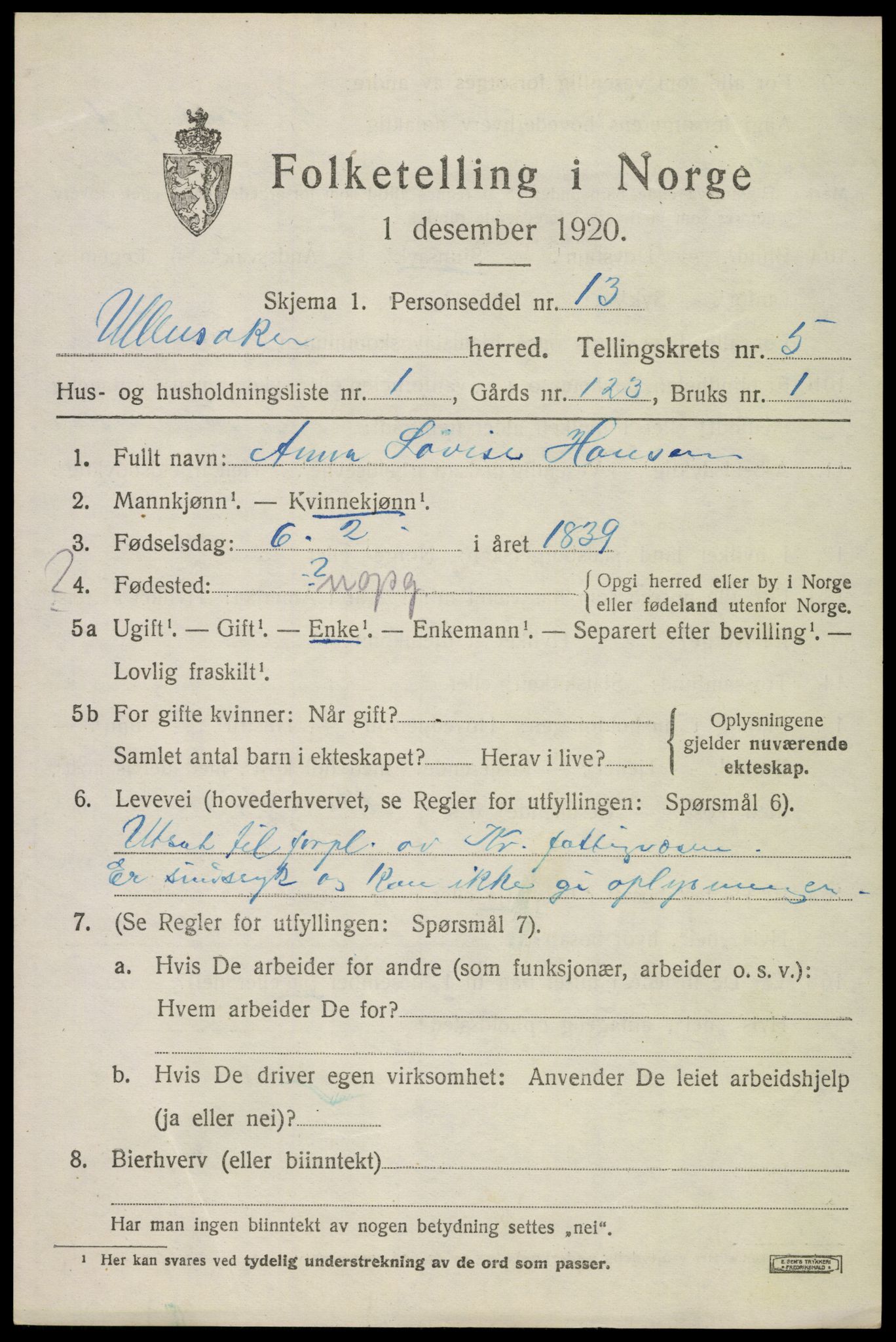 SAO, Folketelling 1920 for 0235 Ullensaker herred, 1920, s. 9063