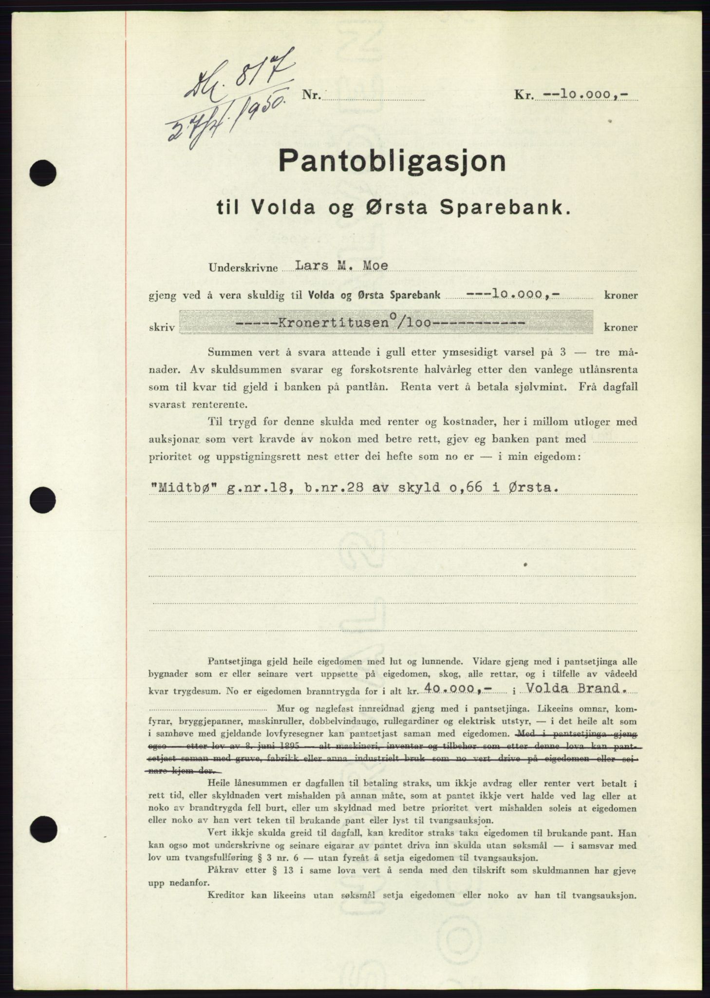 Søre Sunnmøre sorenskriveri, SAT/A-4122/1/2/2C/L0118: Pantebok nr. 6B, 1949-1950, Dagboknr: 817/1950