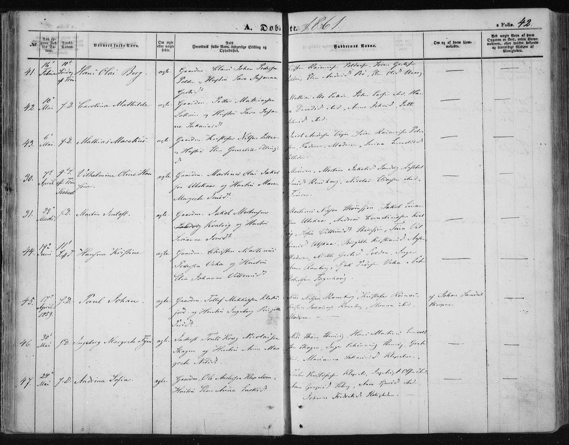Ministerialprotokoller, klokkerbøker og fødselsregistre - Nordland, AV/SAT-A-1459/891/L1300: Ministerialbok nr. 891A05, 1856-1870, s. 42