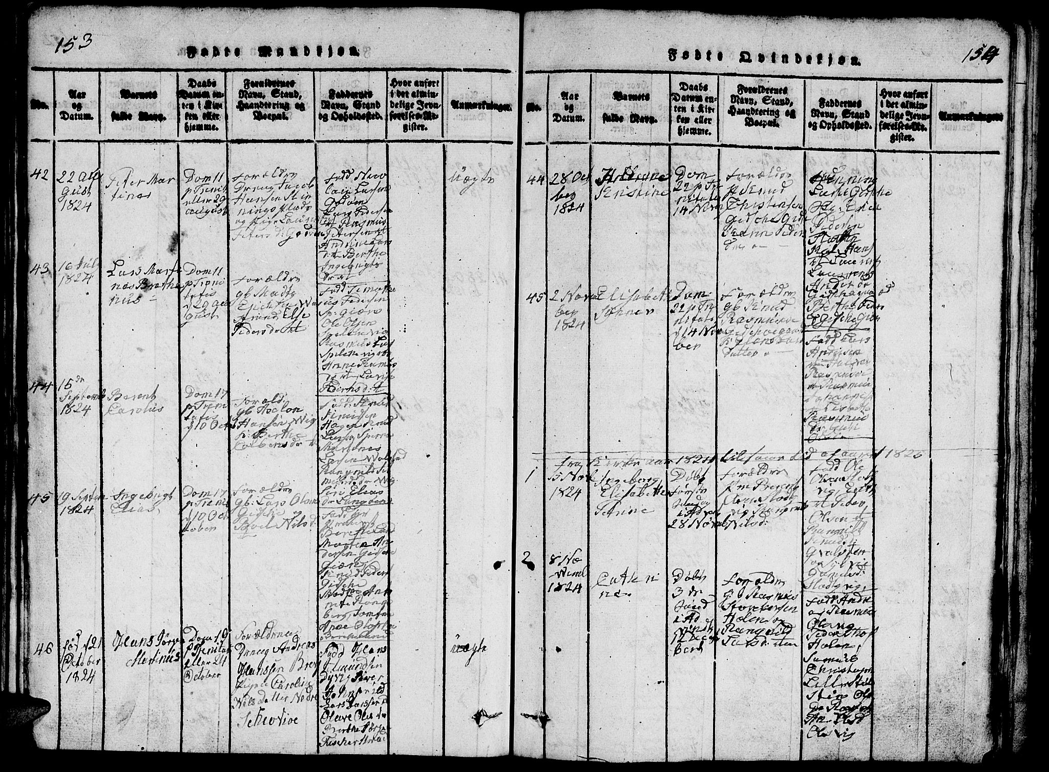 Ministerialprotokoller, klokkerbøker og fødselsregistre - Møre og Romsdal, AV/SAT-A-1454/528/L0423: Klokkerbok nr. 528C04, 1816-1827, s. 153-154