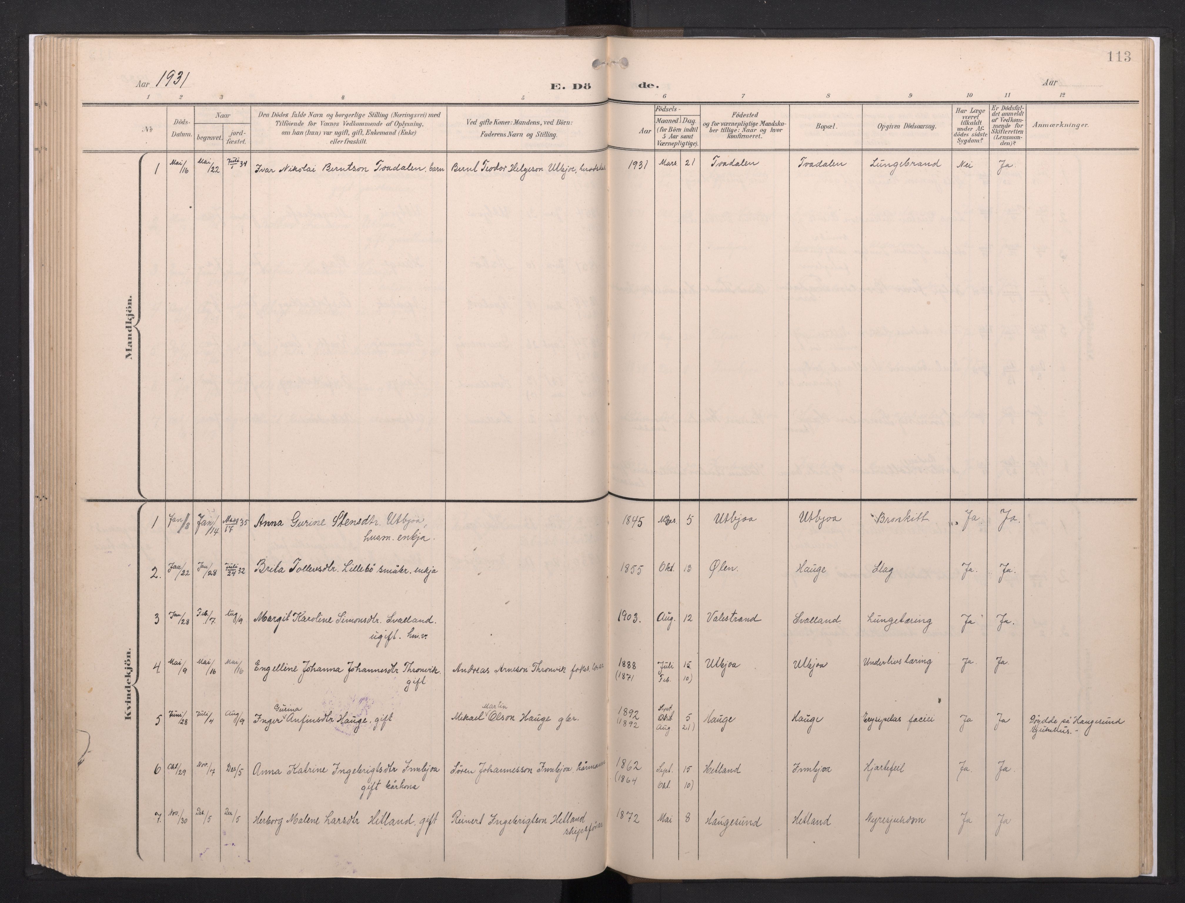 Fjelberg sokneprestembete, AV/SAB-A-75201/H/Haa: Ministerialbok nr. E 1, 1903-1948, s. 113