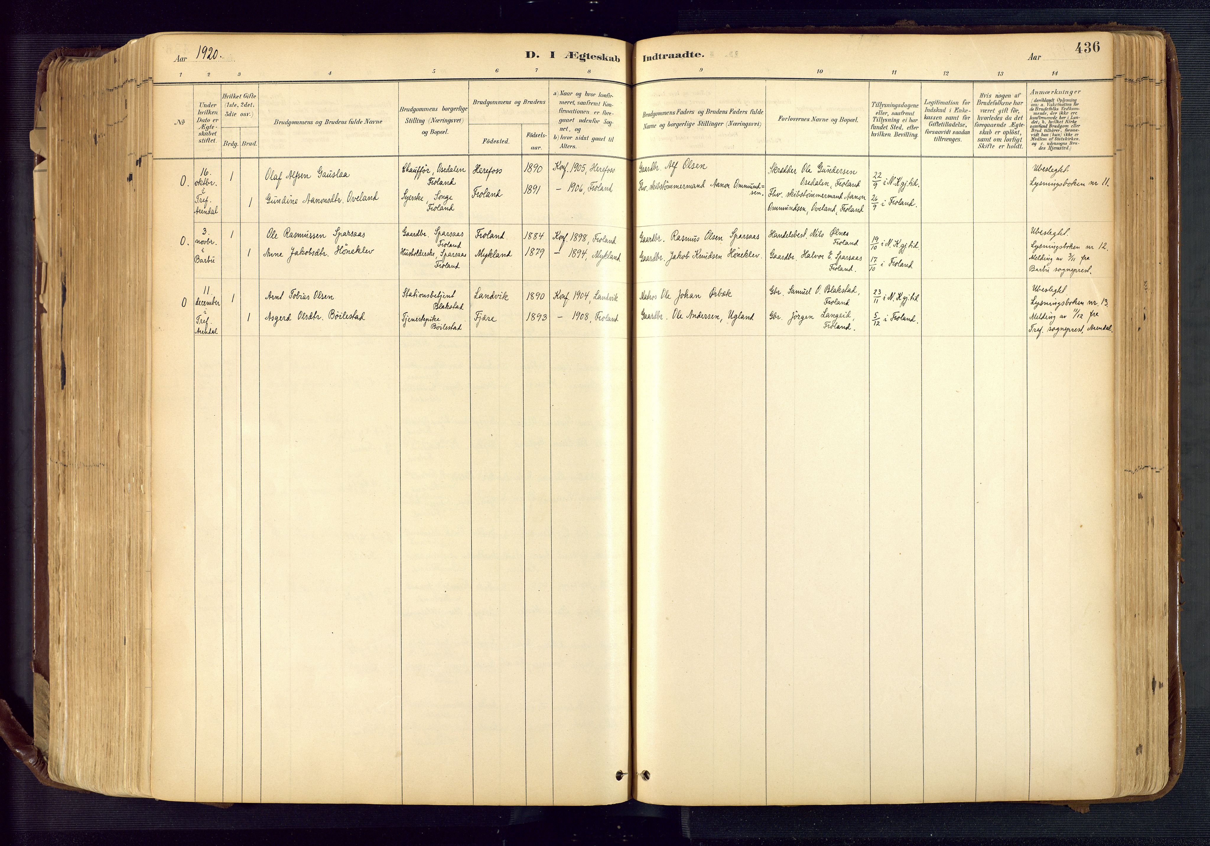 Froland sokneprestkontor, AV/SAK-1111-0013/F/Fa/L0005: Ministerialbok nr. A 5, 1882-1921, s. 436