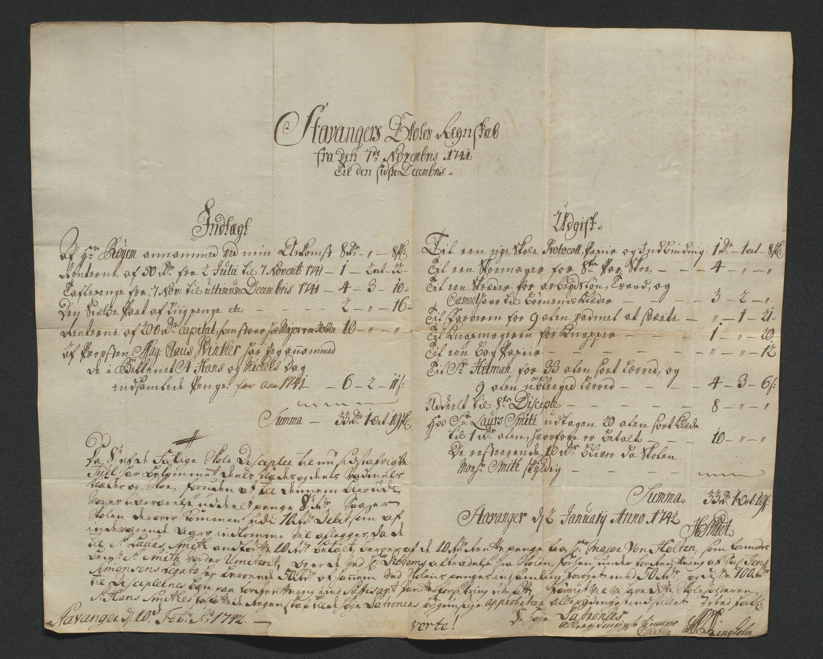 Biskopen i Kristiansand, AV/SAK-1113-0001/G/Gh/L0078: C 235 - Regnskap for Stavanger fattigskole, 1694-1822, s. 7
