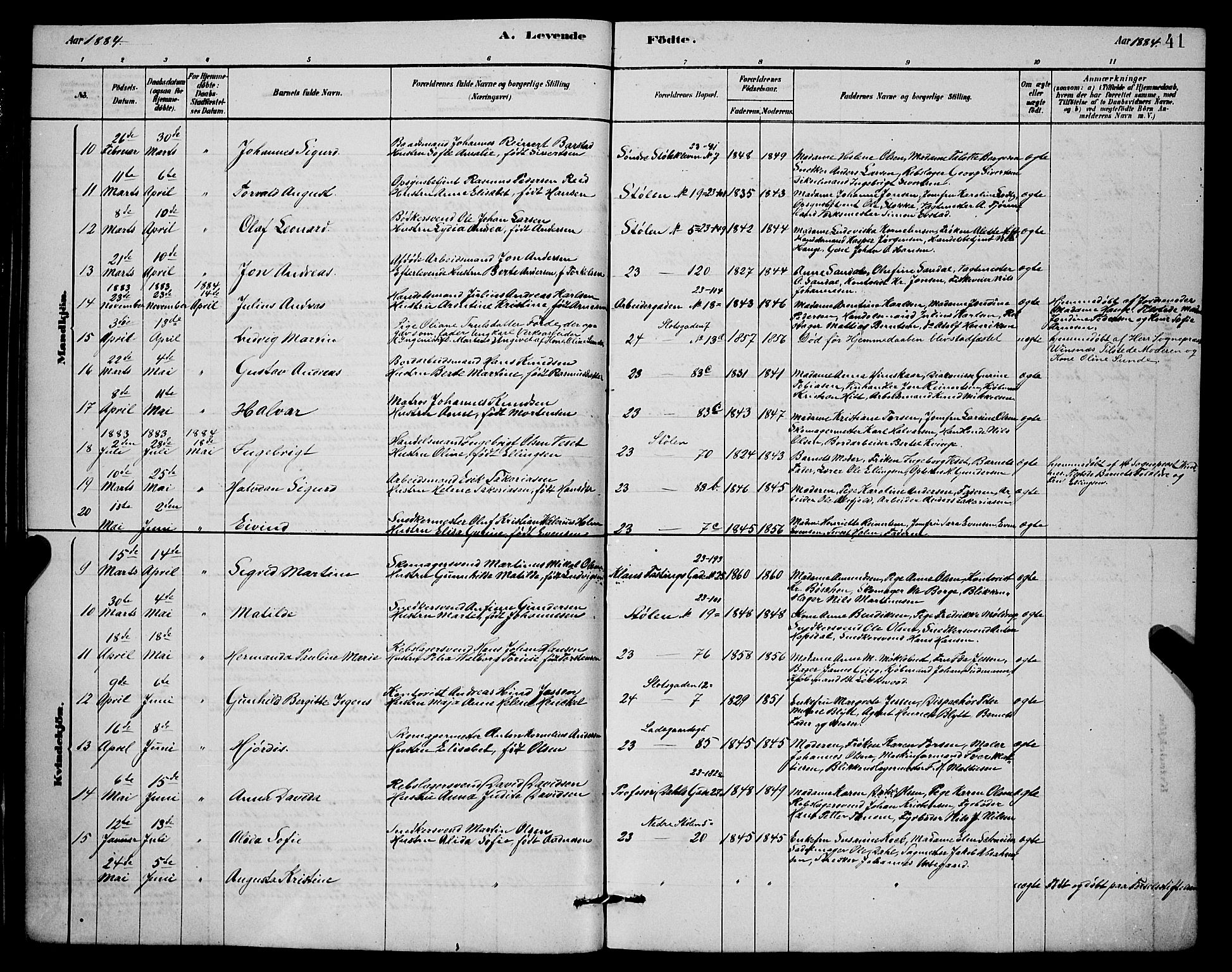 Mariakirken Sokneprestembete, AV/SAB-A-76901/H/Hab/L0004: Klokkerbok nr. A 4, 1878-1892, s. 41