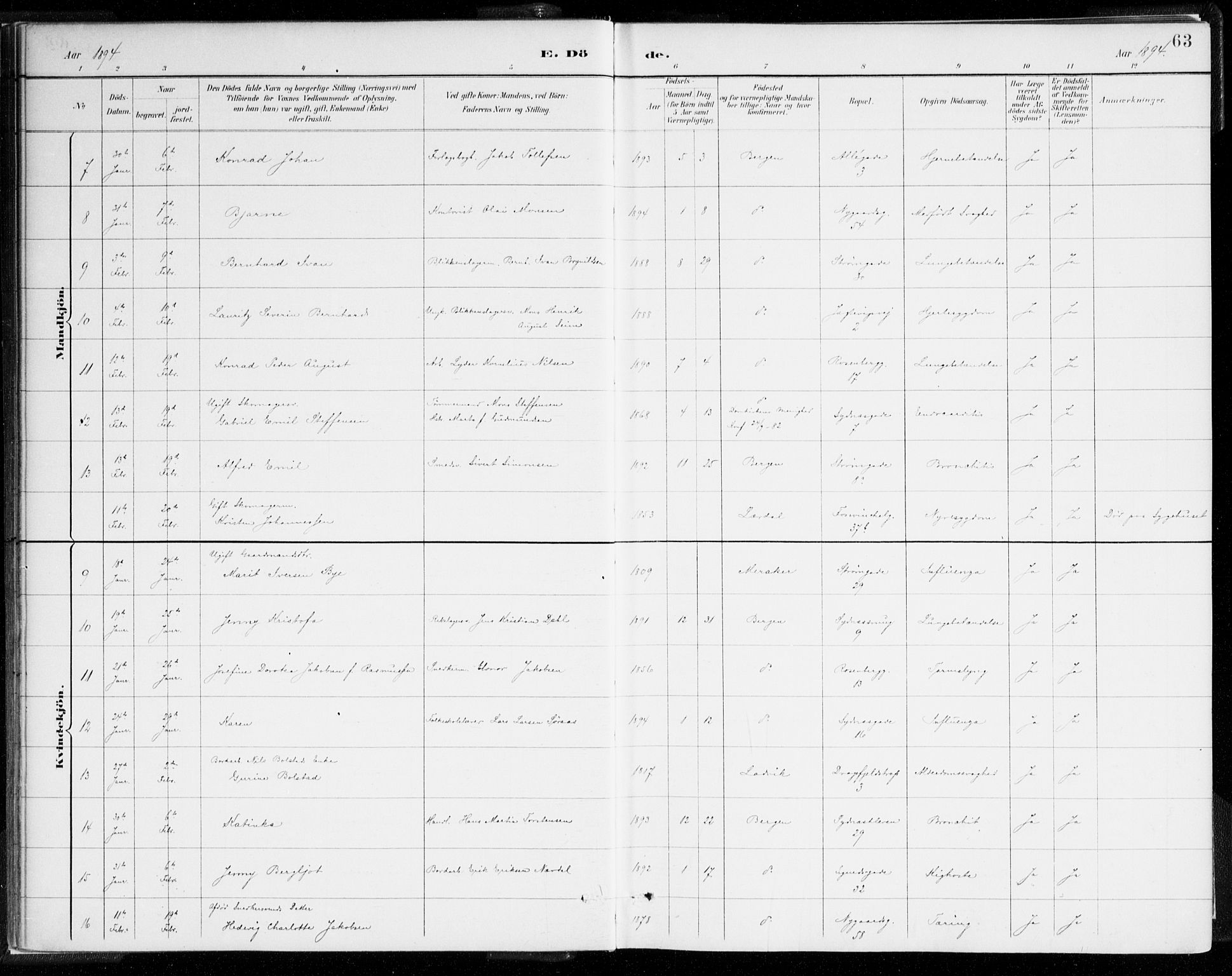 Johanneskirken sokneprestembete, SAB/A-76001/H/Haa/L0019: Ministerialbok nr. E 1, 1885-1915, s. 63