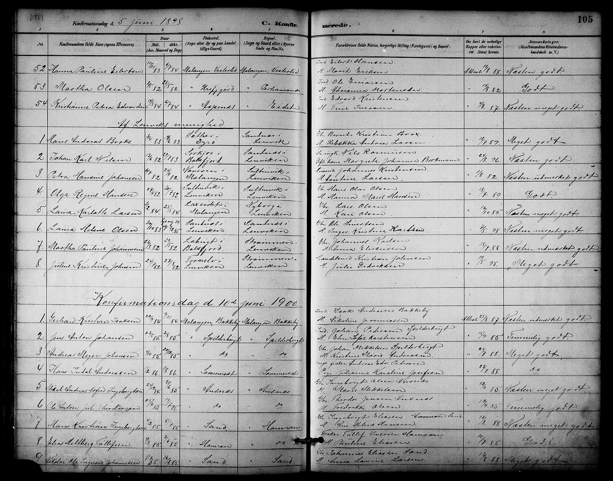 Balsfjord sokneprestembete, AV/SATØ-S-1303/G/Gab/L0003klokker: Klokkerbok nr. 3, 1887-1909, s. 105