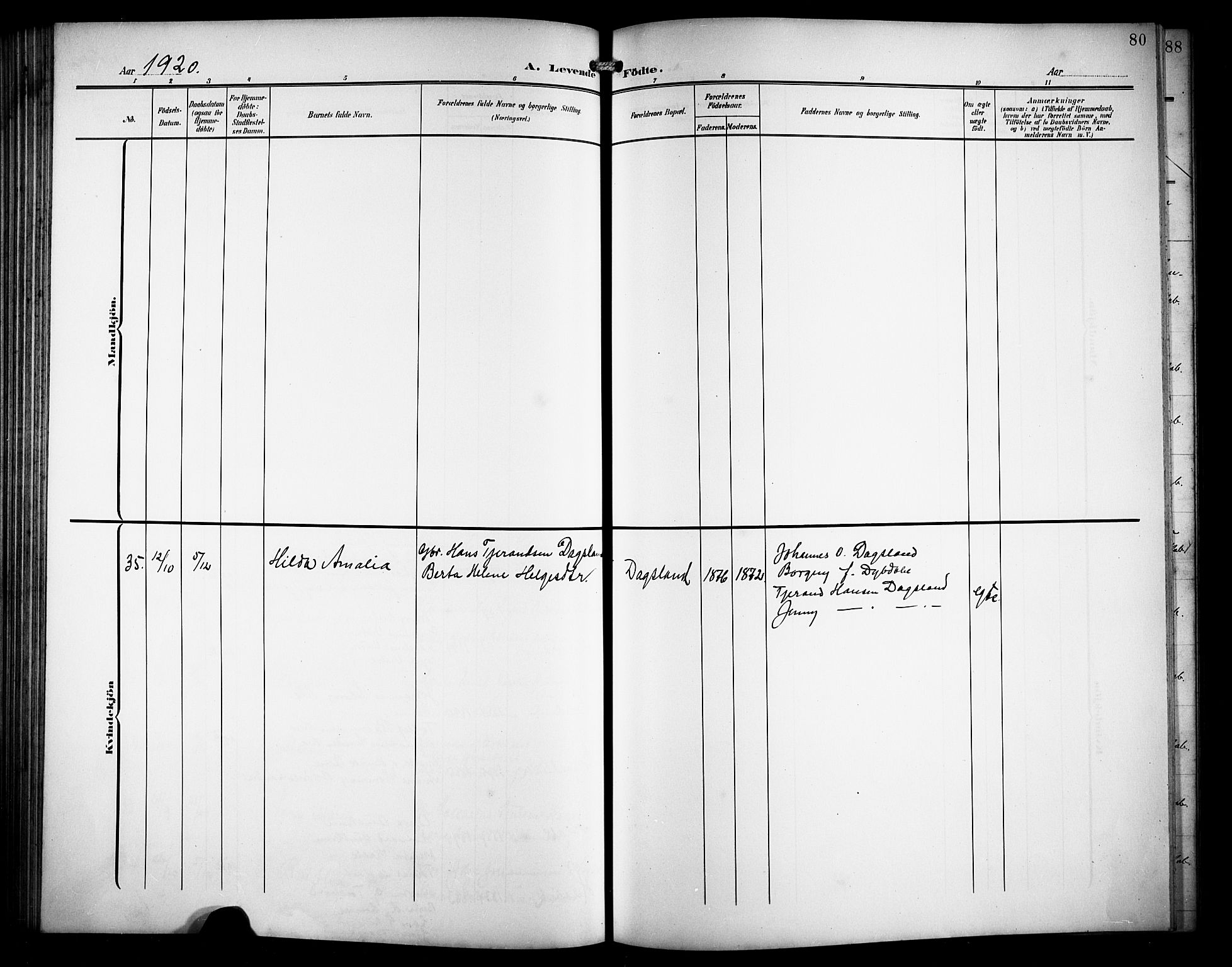Skjold sokneprestkontor, AV/SAST-A-101847/H/Ha/Hab/L0008: Klokkerbok nr. B 8, 1906-1920, s. 80