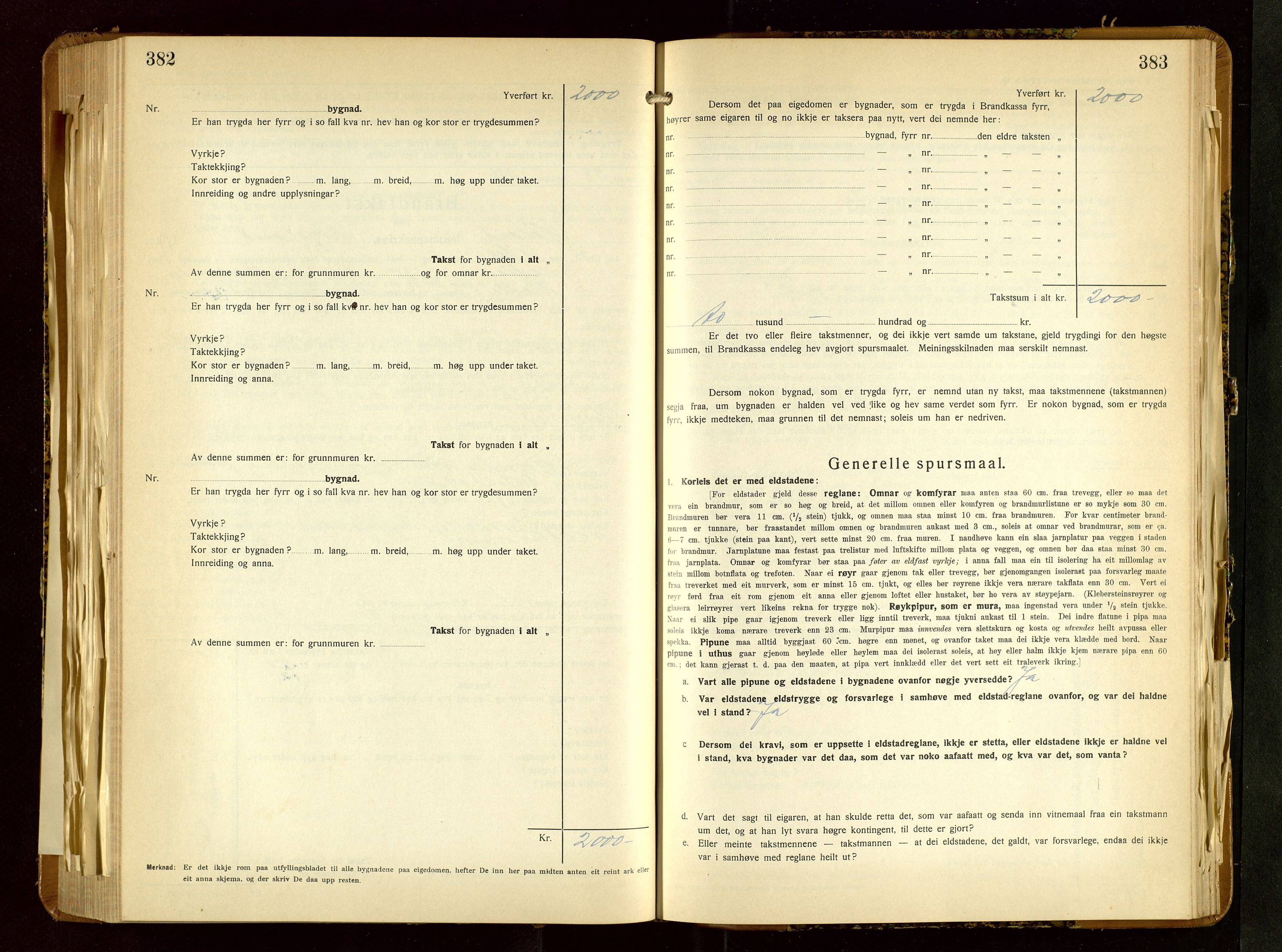 Håland lensmannskontor, SAST/A-100100/Gob/L0010: Branntakstprotokoll - skjematakst. Register i boken., 1933-1936, s. 382-383
