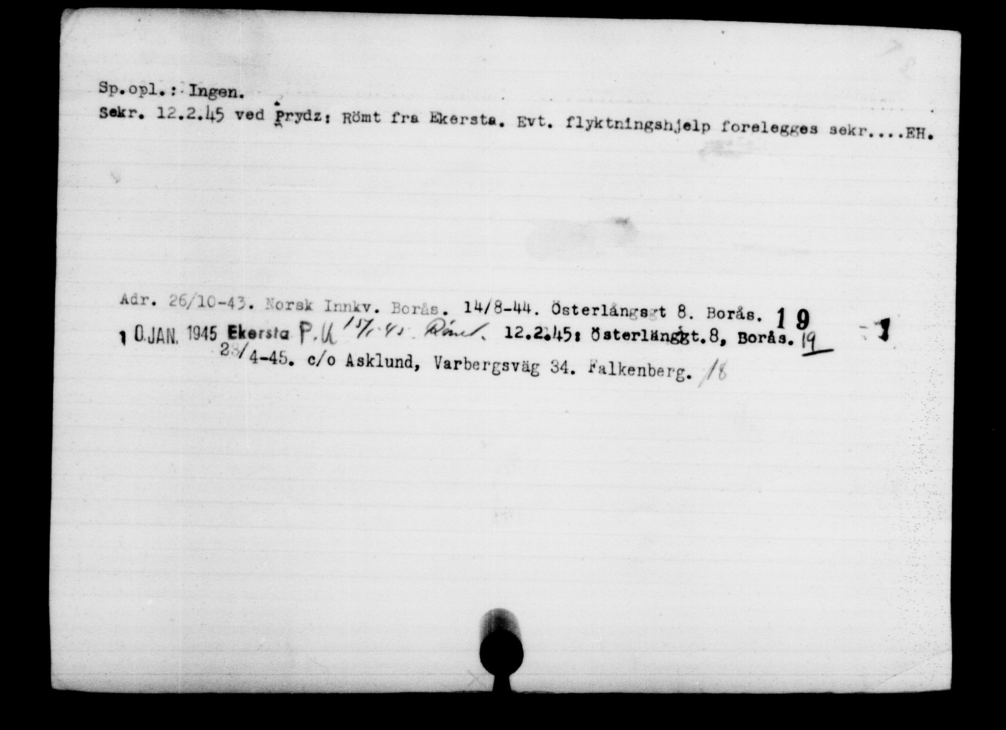 Den Kgl. Norske Legasjons Flyktningskontor, AV/RA-S-6753/V/Va/L0002: Kjesäterkartoteket.  Flyktningenr. 1001-2000, 1940-1945, s. 1193