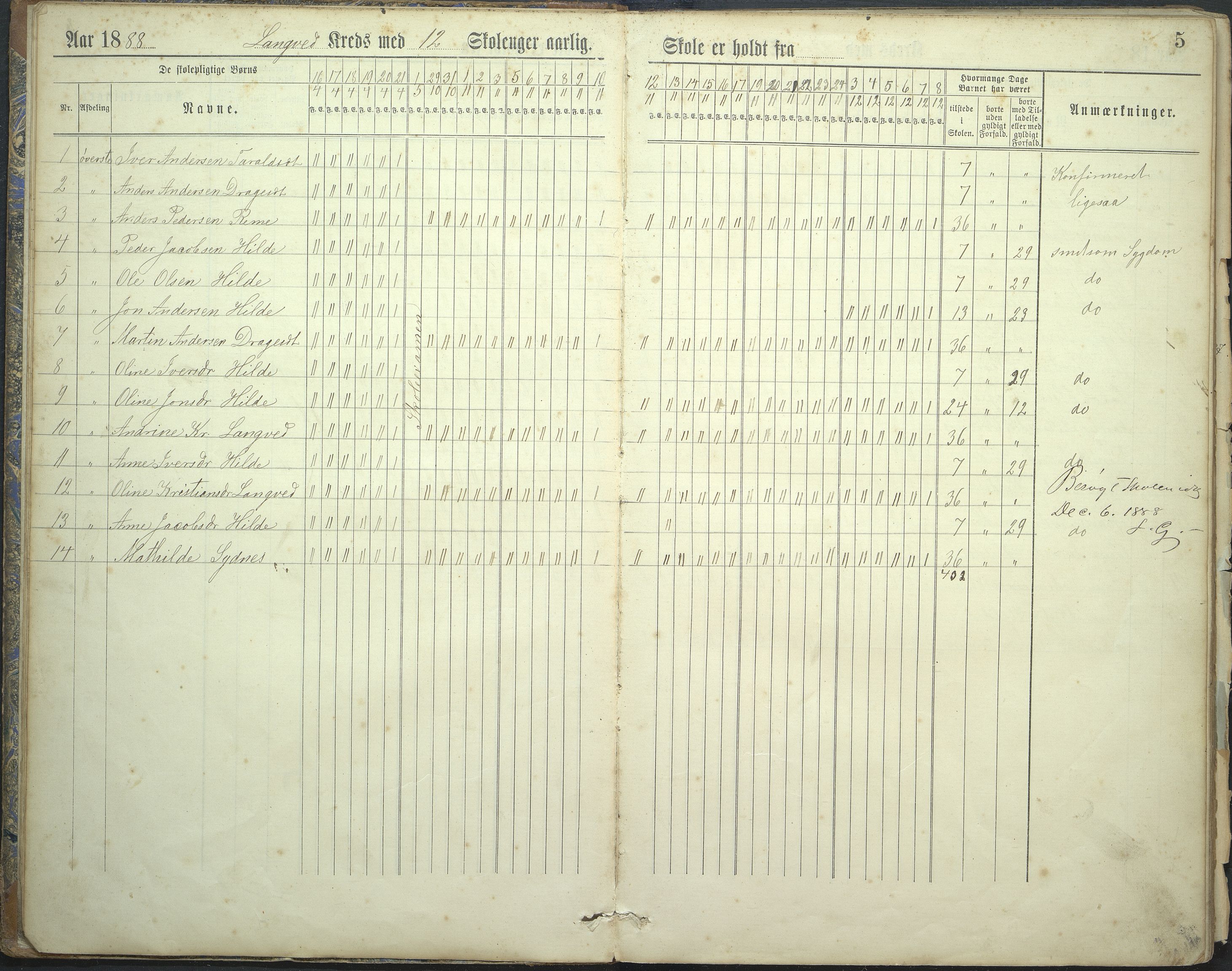 Innvik kommune. Lyslo skulekrins, VLFK/K-14470.520.18/543/L0002: dagbok for Langved skulekrins, Lyslo skulekrins, Innvik skule og Aarholen skule, 1888-1901