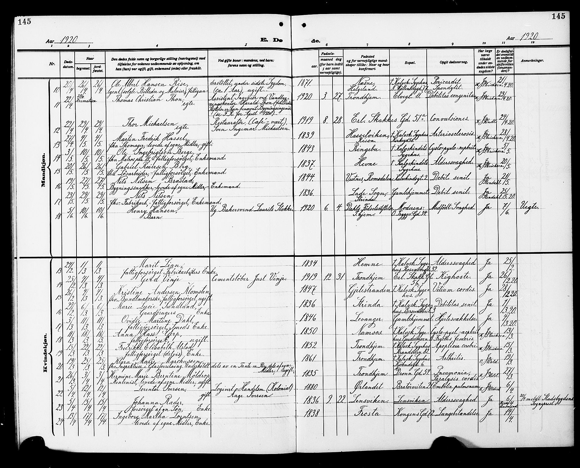 Ministerialprotokoller, klokkerbøker og fødselsregistre - Sør-Trøndelag, SAT/A-1456/602/L0147: Klokkerbok nr. 602C15, 1911-1924, s. 145