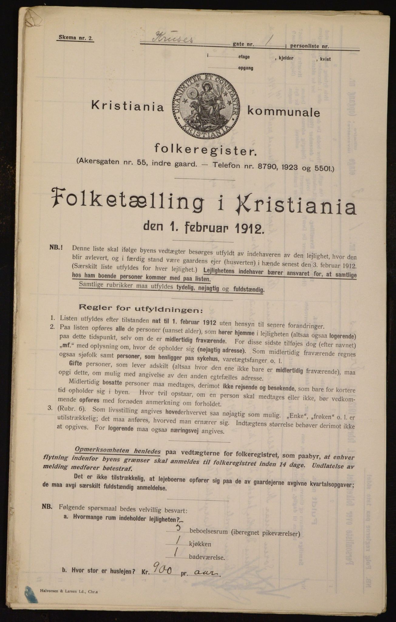 OBA, Kommunal folketelling 1.2.1912 for Kristiania, 1912, s. 55198