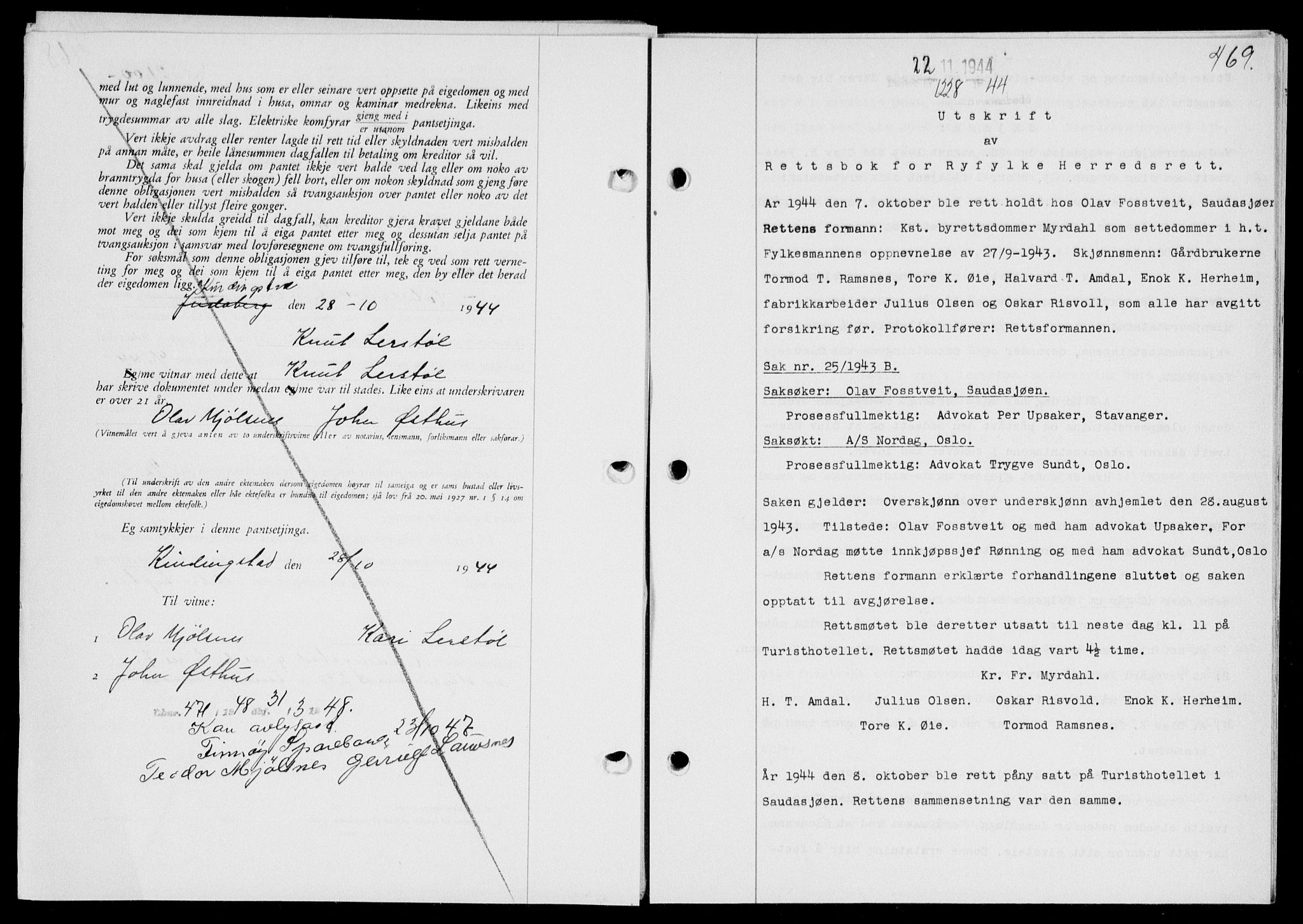 Ryfylke tingrett, SAST/A-100055/001/II/IIB/L0090: Pantebok nr. 69, 1943-1945, Dagboknr: 1228/1944