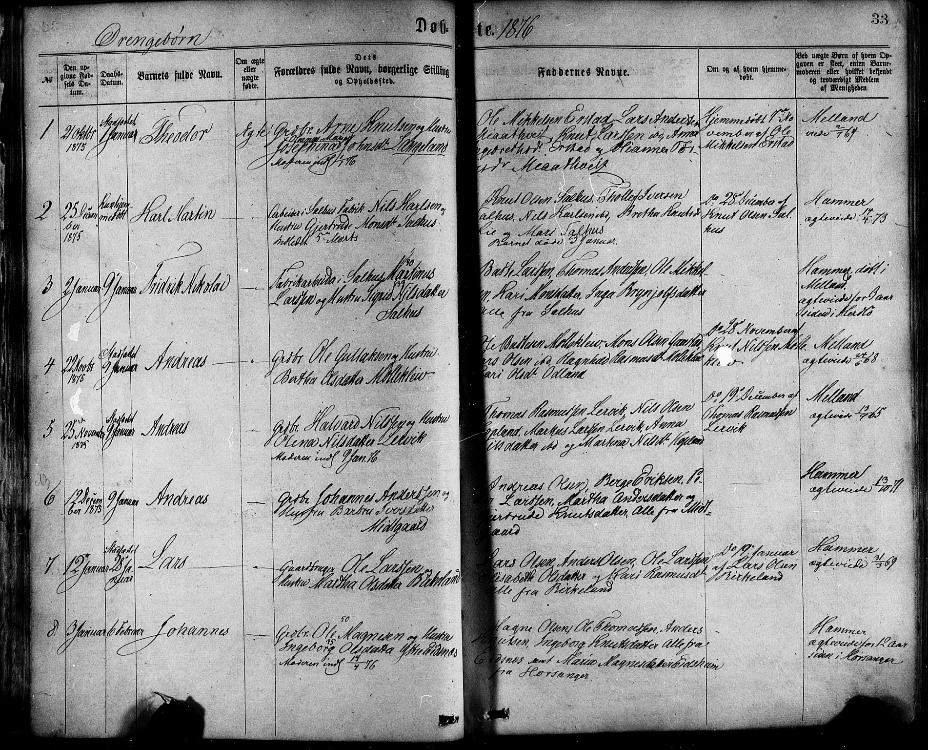 Hamre sokneprestembete, AV/SAB-A-75501/H/Ha/Haa/Haaa/L0015: Ministerialbok nr. A 15, 1870-1881, s. 33