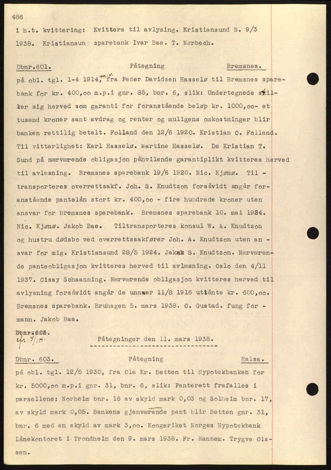 Nordmøre sorenskriveri, SAT/A-4132/1/2/2Ca: Pantebok nr. C80, 1936-1939, Dagboknr: 601/1938