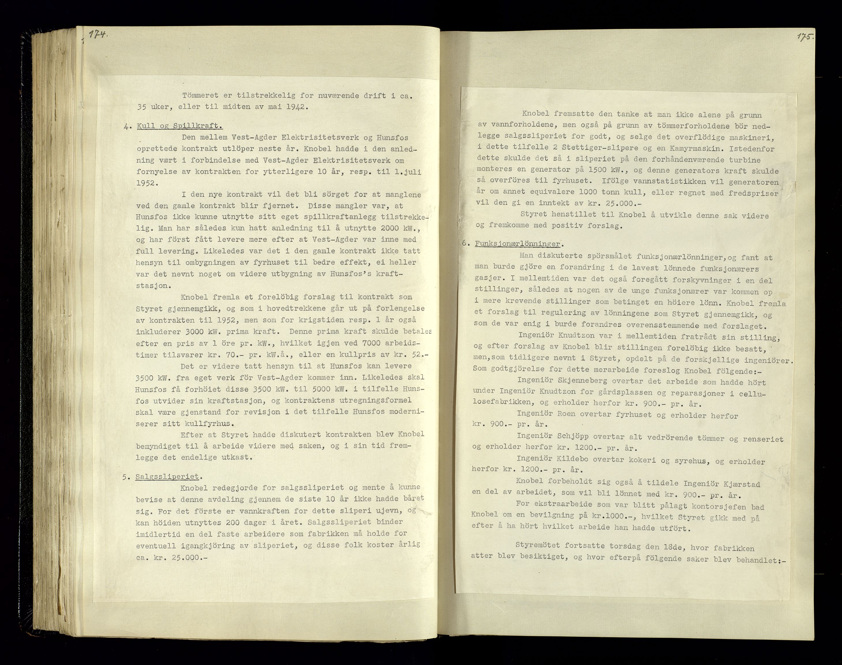 Hunsfos fabrikker, AV/SAK-D/1440/02/L0006: Referatprotokoll fra styremøter, 1938-1950, s. 174-175