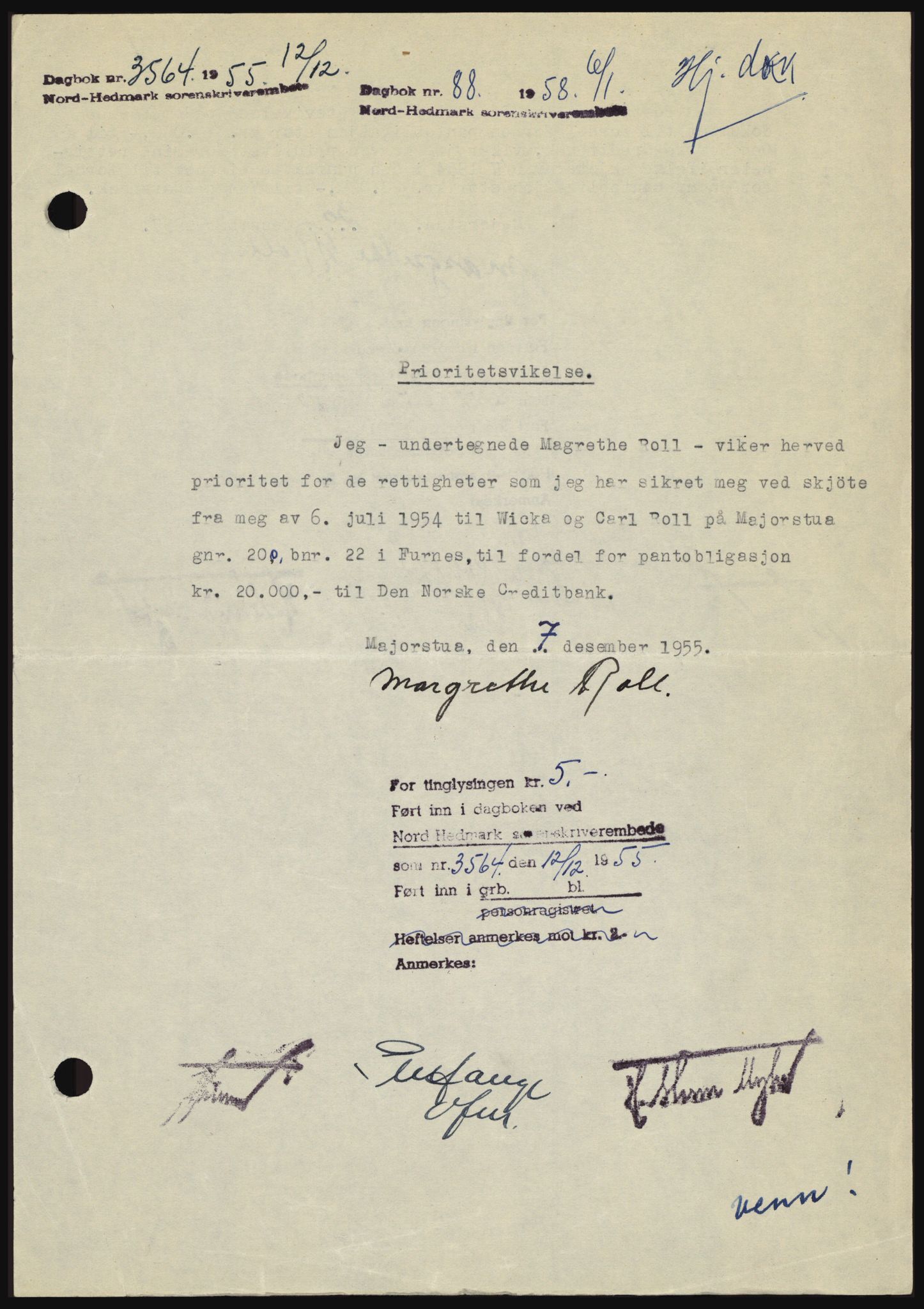 Nord-Hedmark sorenskriveri, SAH/TING-012/H/Hc/L0012: Pantebok nr. 12, 1957-1958, Dagboknr: 88/1958