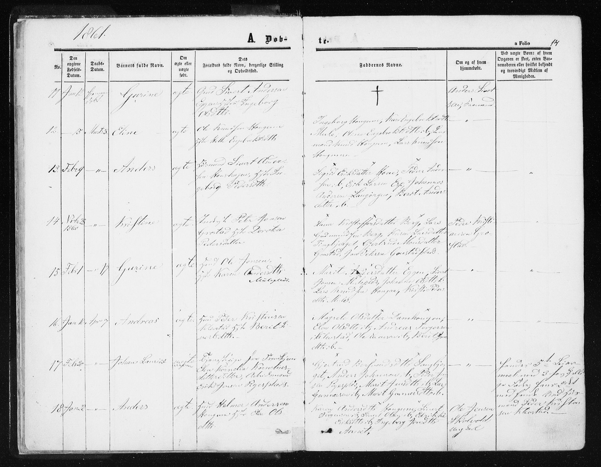 Ministerialprotokoller, klokkerbøker og fødselsregistre - Sør-Trøndelag, SAT/A-1456/612/L0377: Ministerialbok nr. 612A09, 1859-1877, s. 14