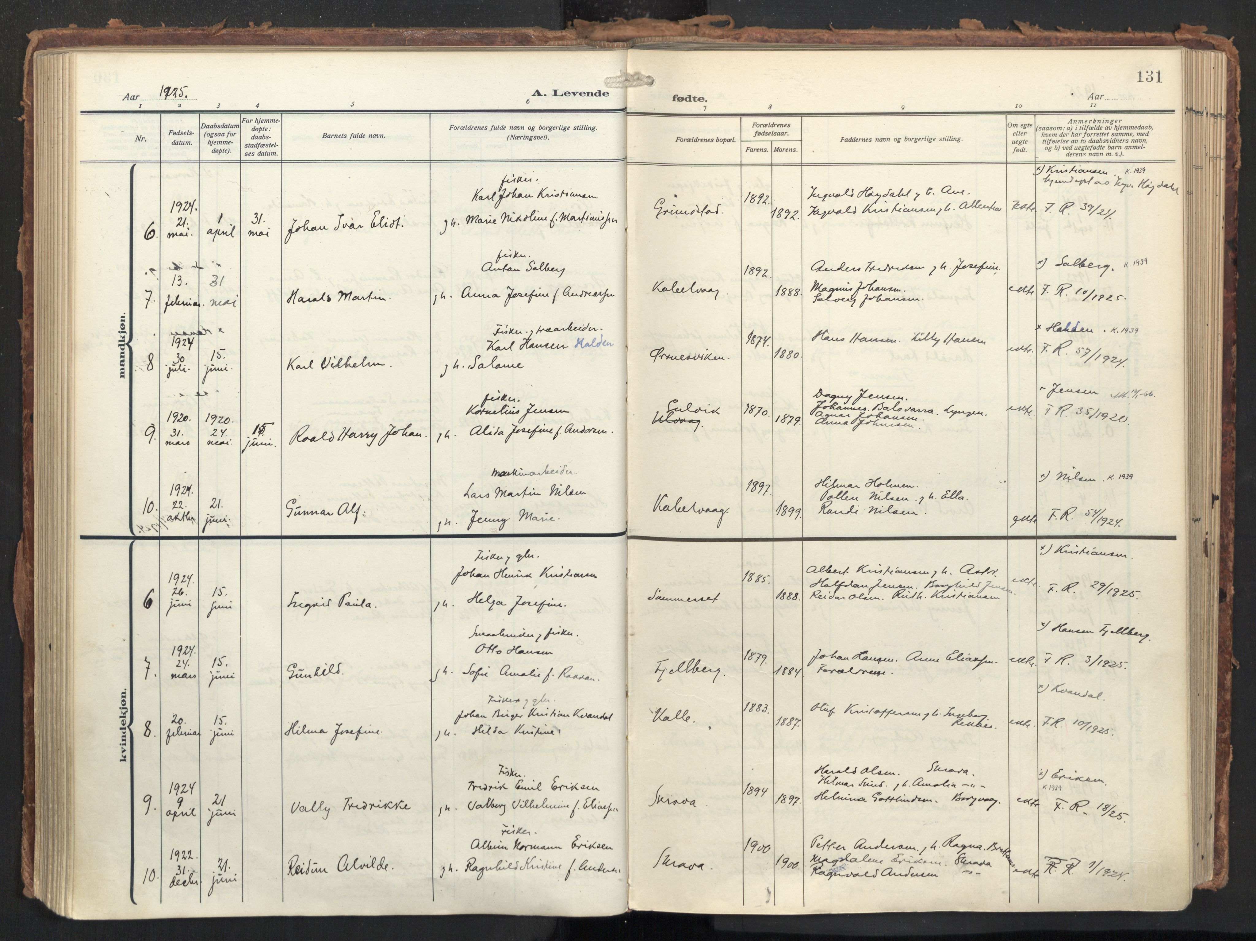 Ministerialprotokoller, klokkerbøker og fødselsregistre - Nordland, AV/SAT-A-1459/874/L1064: Ministerialbok nr. 874A08, 1915-1926, s. 131