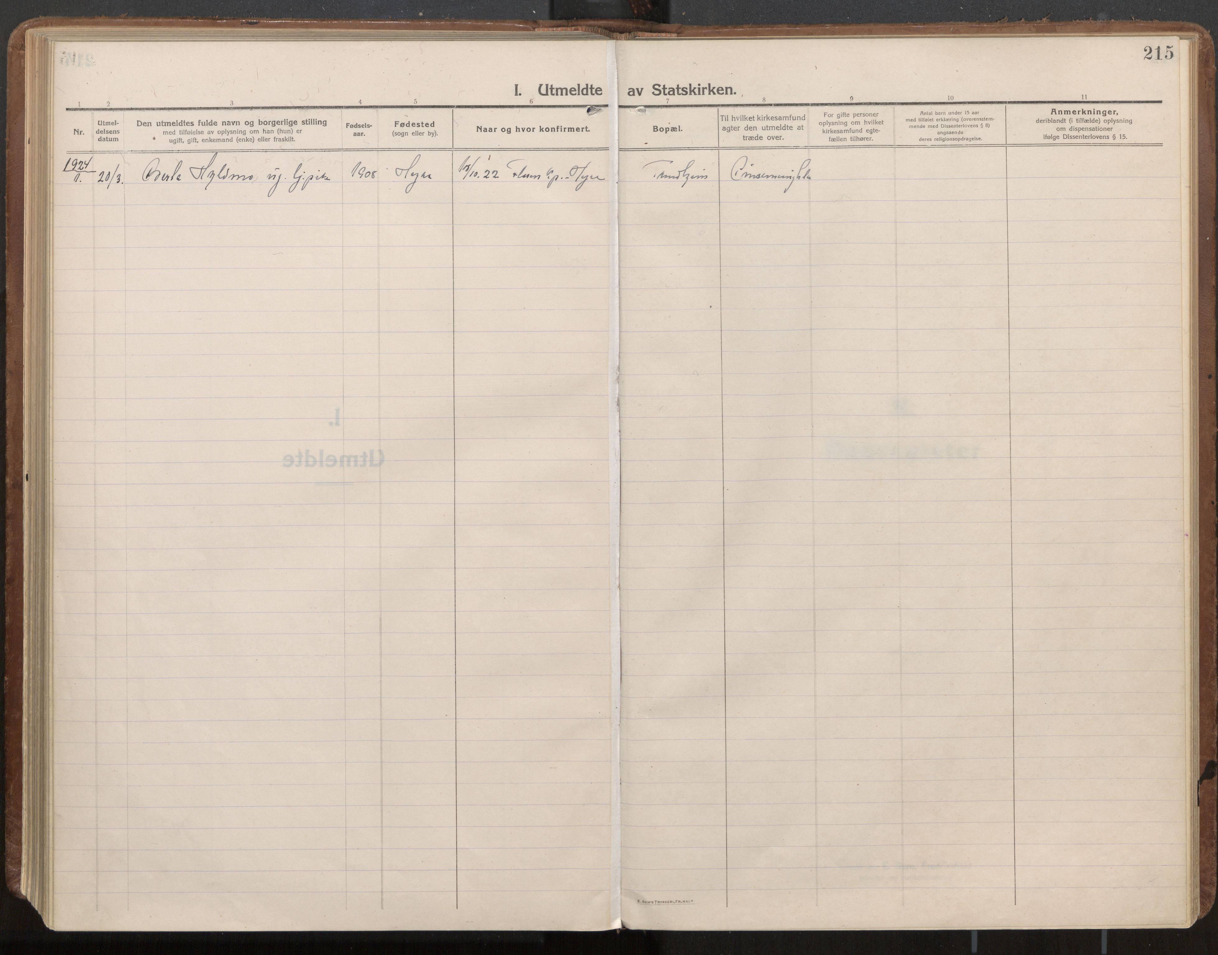 Ministerialprotokoller, klokkerbøker og fødselsregistre - Nord-Trøndelag, AV/SAT-A-1458/703/L0037: Ministerialbok nr. 703A10, 1915-1932, s. 215